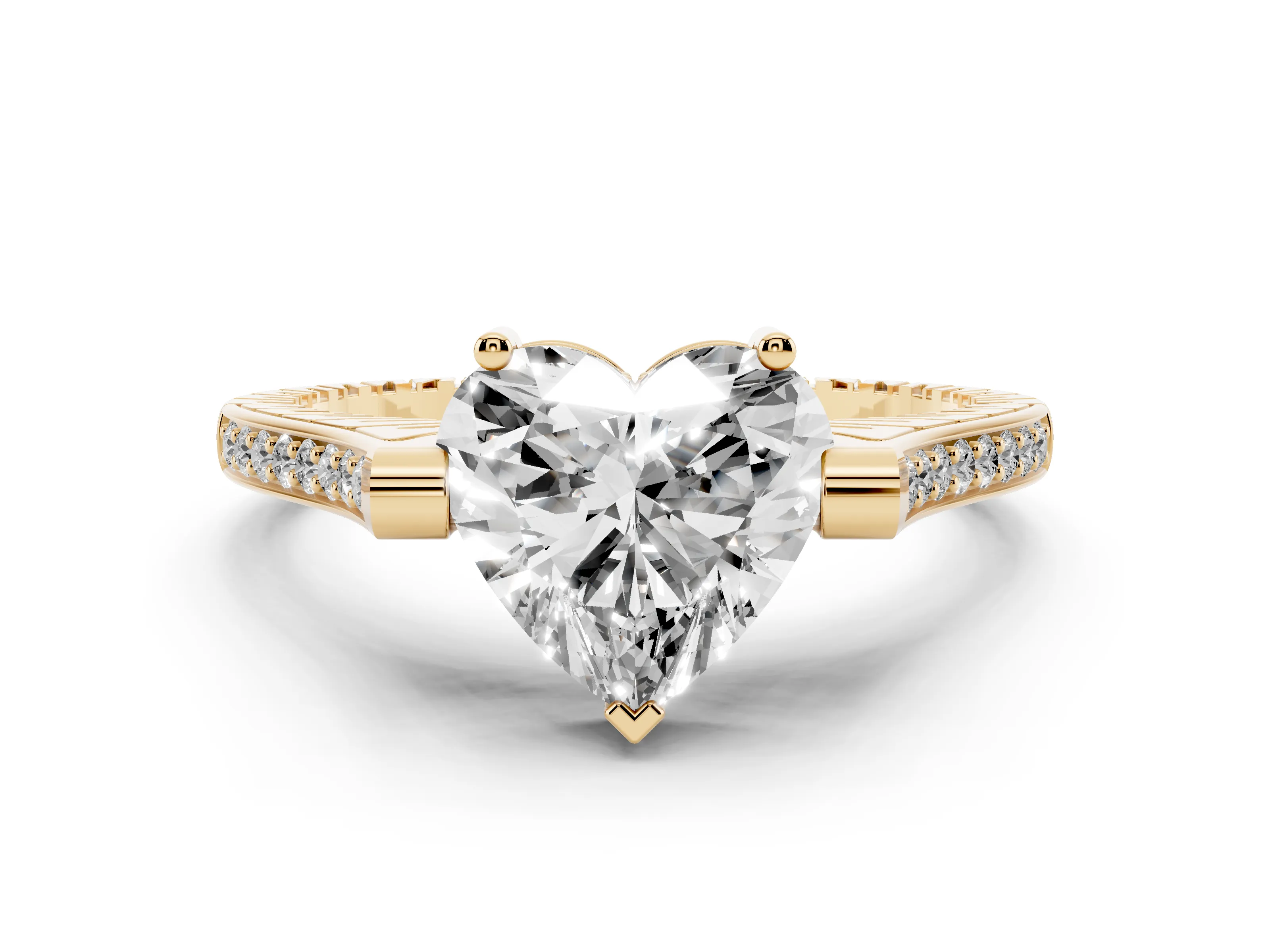 Heart Cut Diamond Solitaire Ring Set in Yellow gold with Channel Set Band and Bezel Prong Setting