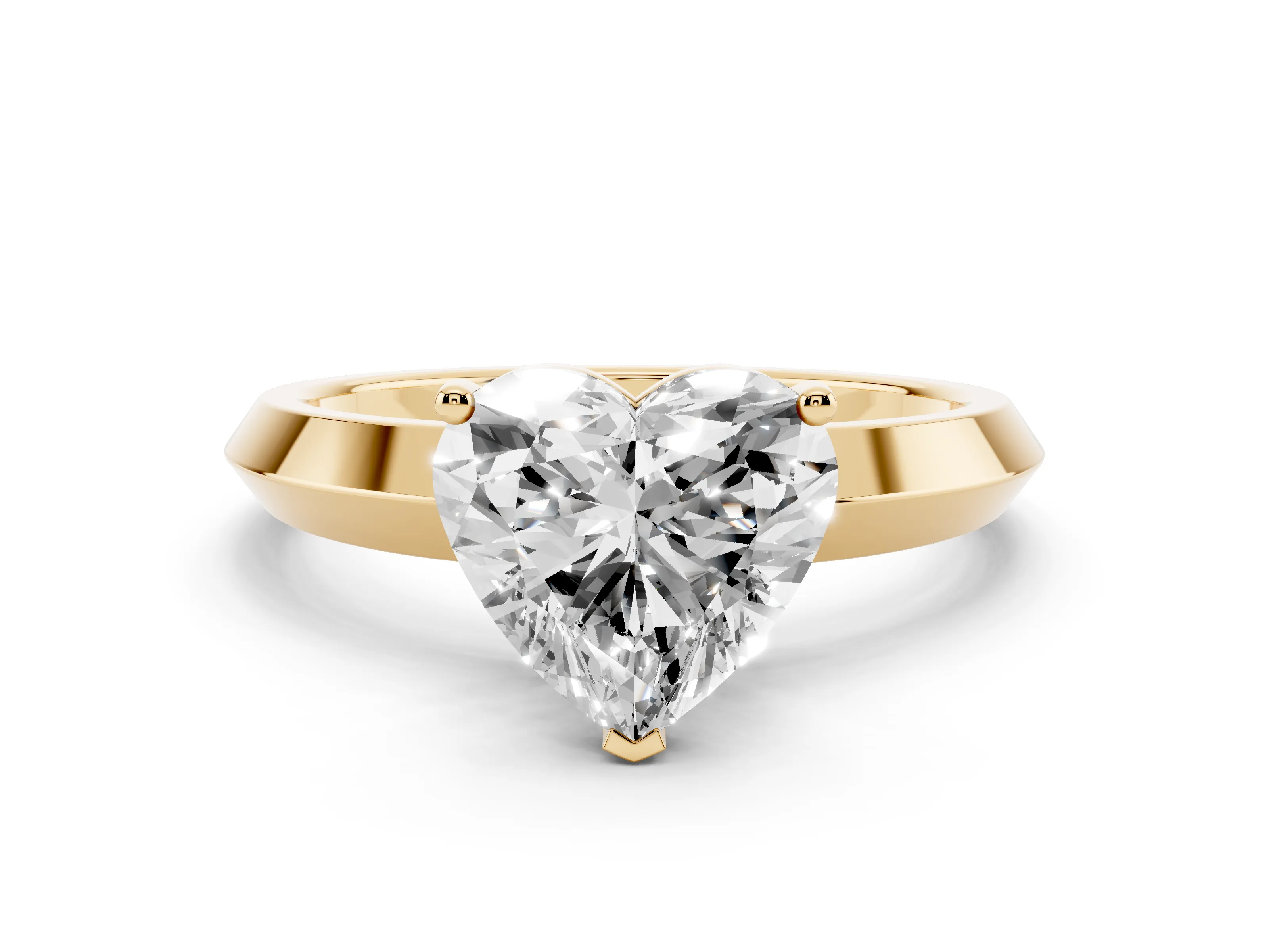 Heart Cut Diamond Solitaire Engagement Ring Set in Yellow gold with Flat Band and Prong Setting