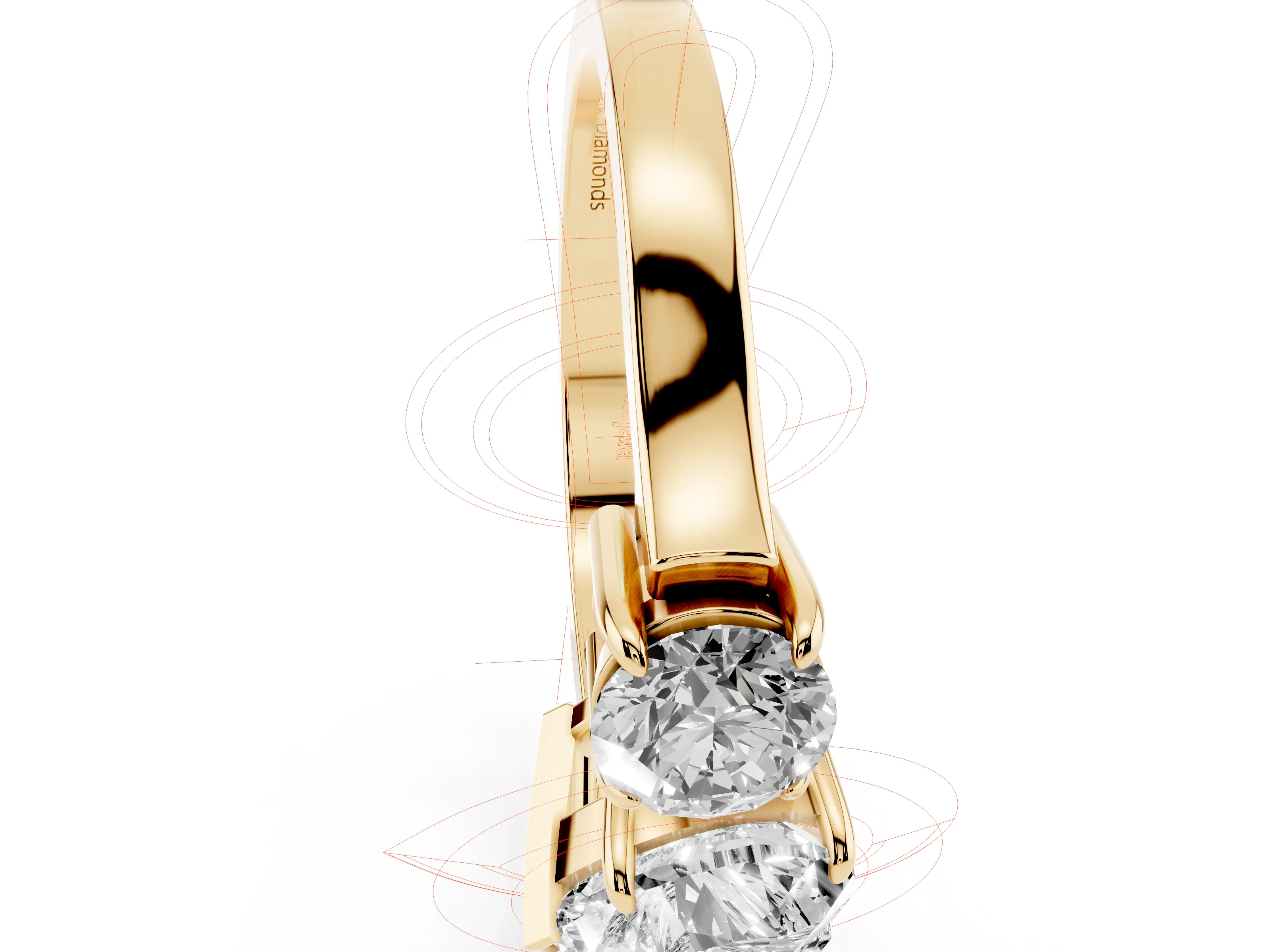 Heart Cut Diamond Three-Stone Ring Set in Yellow gold with Round Accent Stones and Plain Band