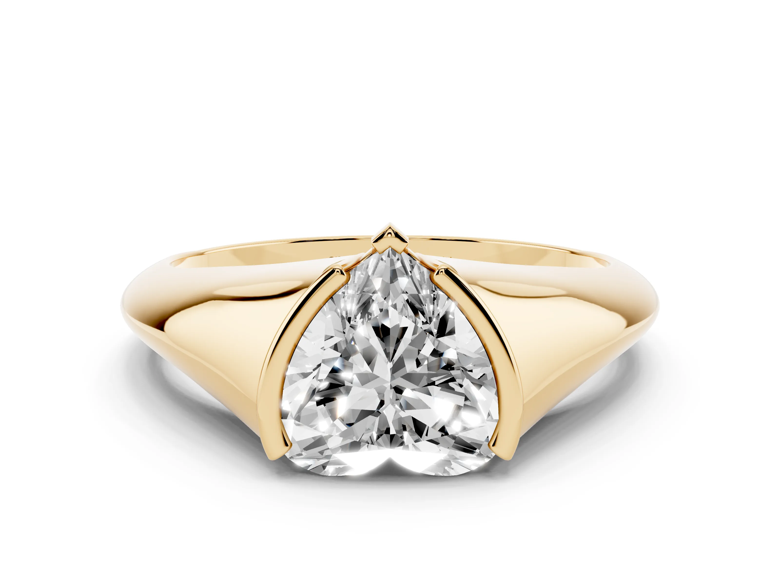 Heart Cut Diamond Solitaire Tension Set Ring Set in Yellow gold