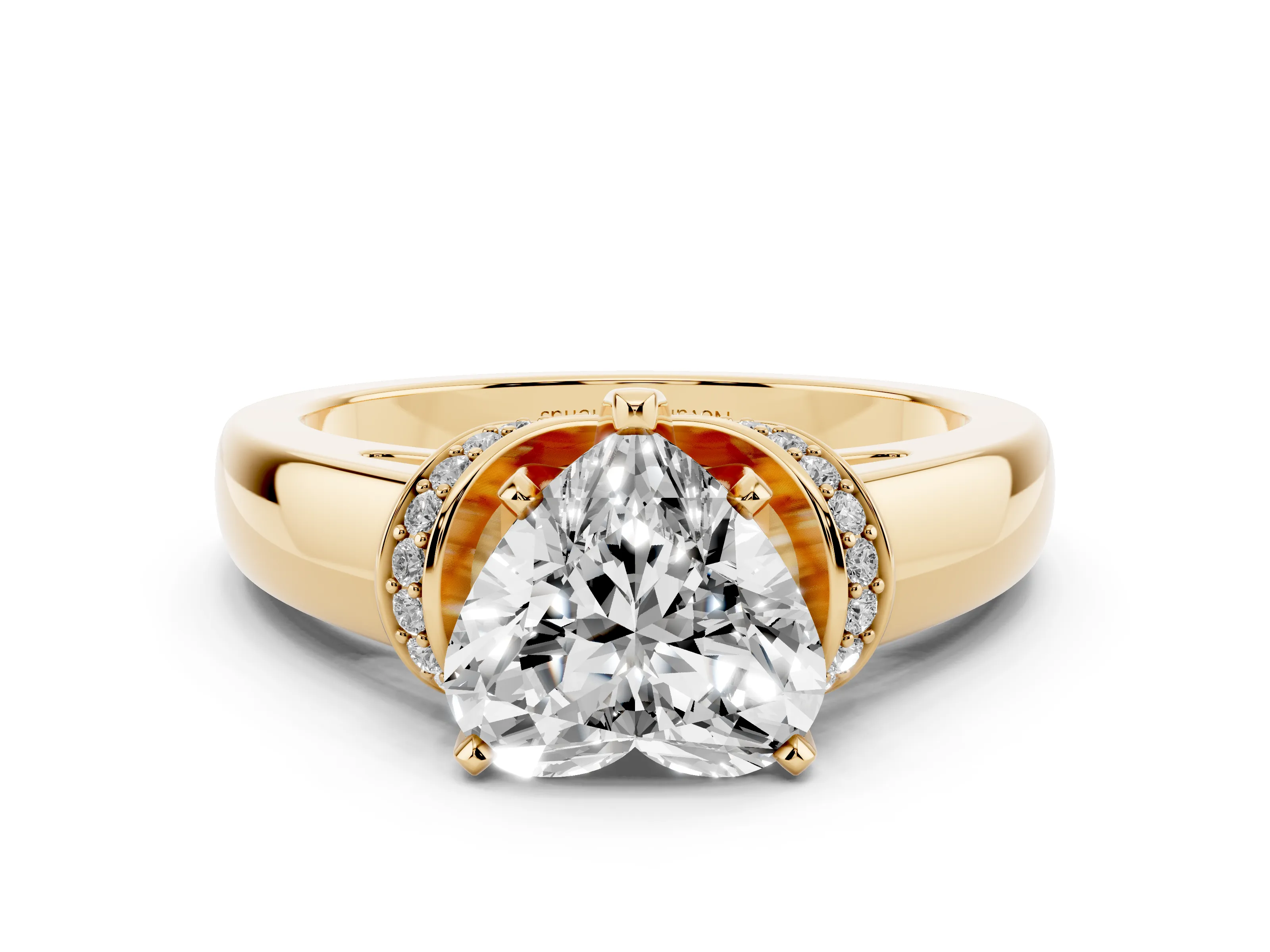 Heart Cut Diamond Pavé Band Solitaire Ring Set in Yellow gold with Prong Setting