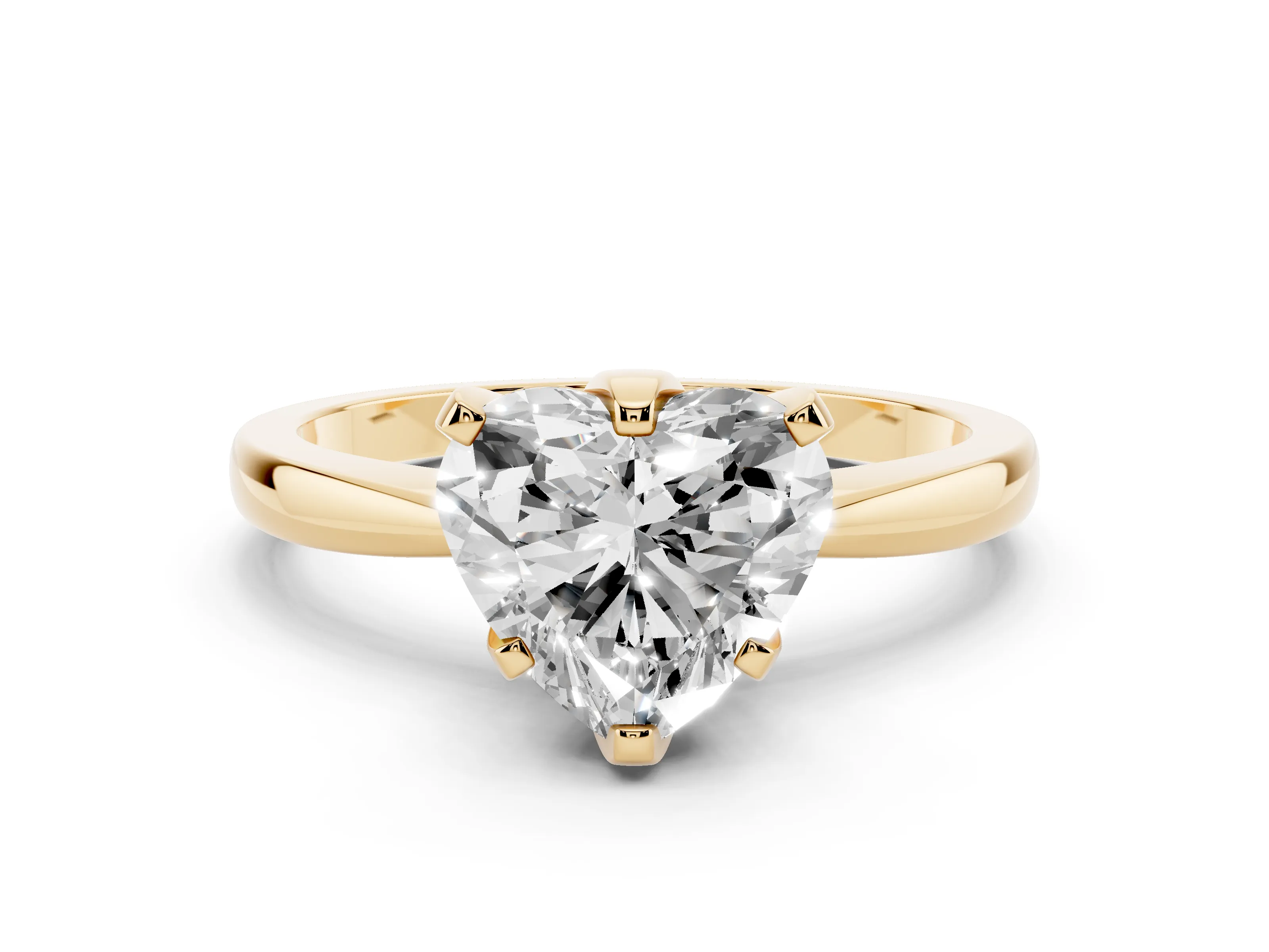 Heart Cut Diamond Solitaire Engagement Ring Set in Yellow gold with Slim Tapered Solitaire Band