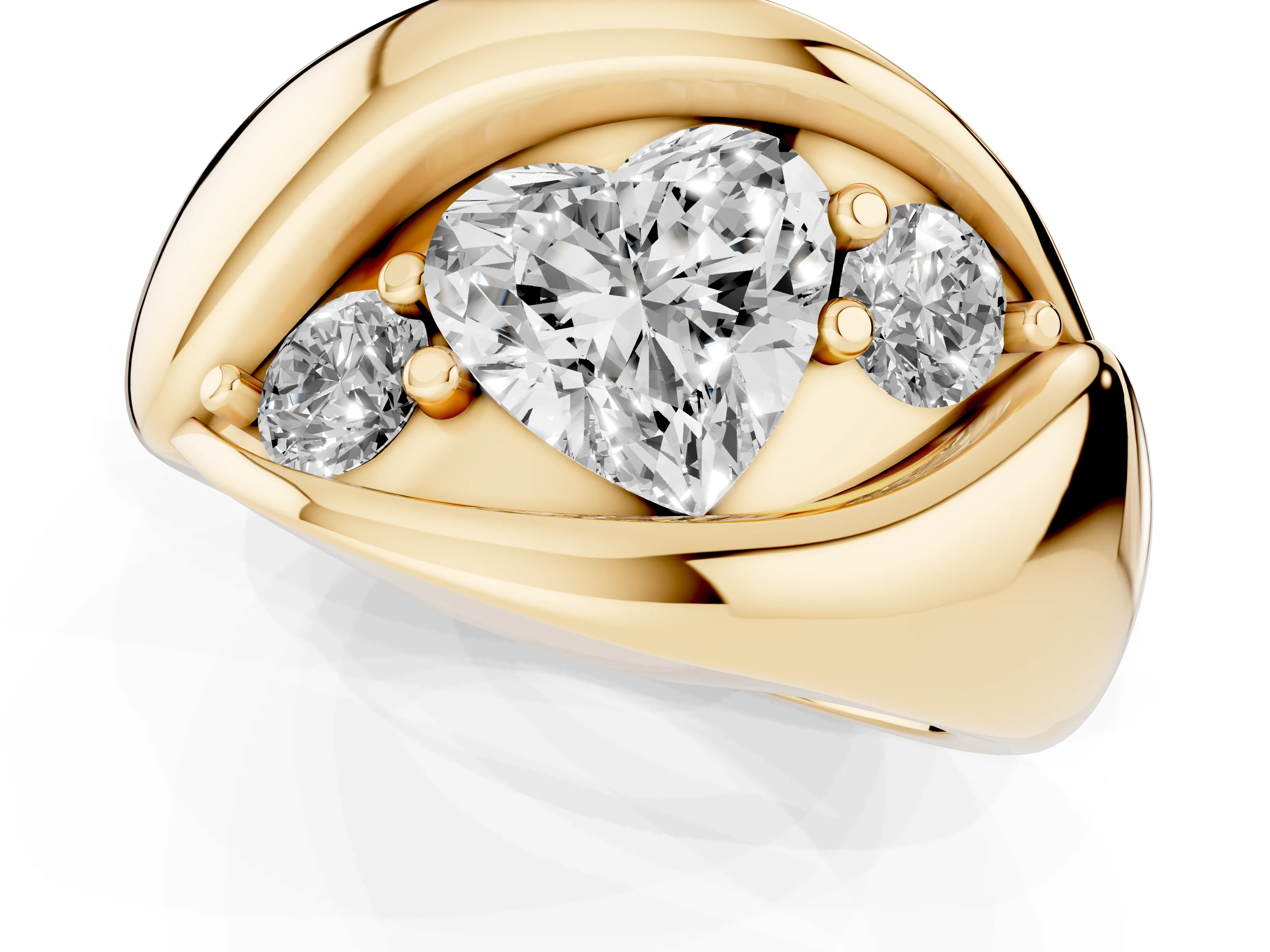 Heart Cut Diamond Channel-Set Crossover Ring Set in Yellow gold