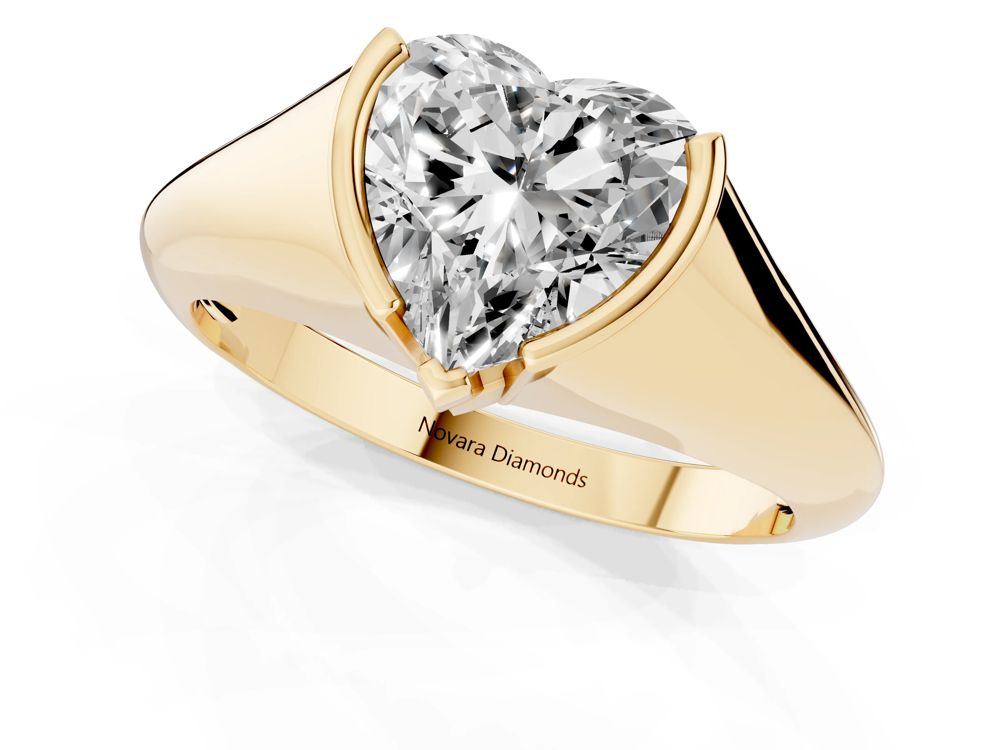 Heart Cut Diamond Solitaire Tension Set Ring Set in Yellow gold