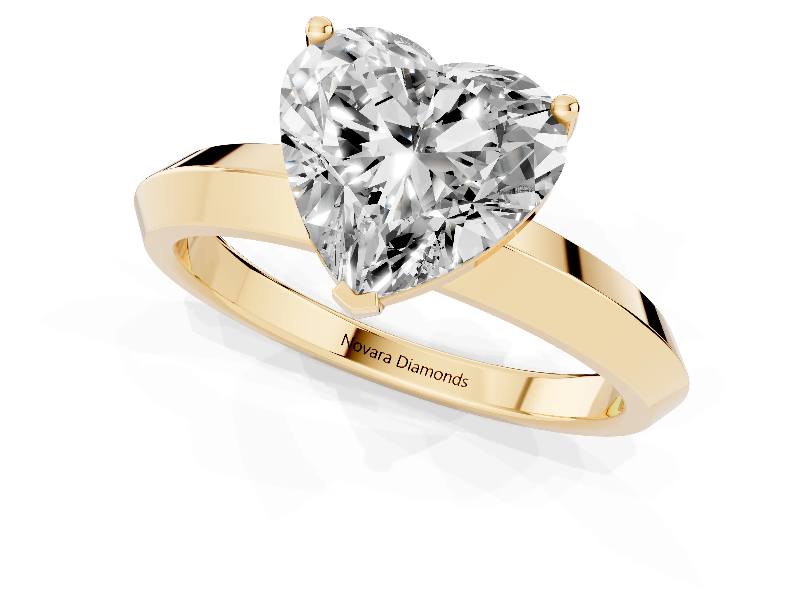 Heart Cut Diamond Solitaire Engagement Ring Set in Yellow gold with Flat Band and Prong Setting – second view