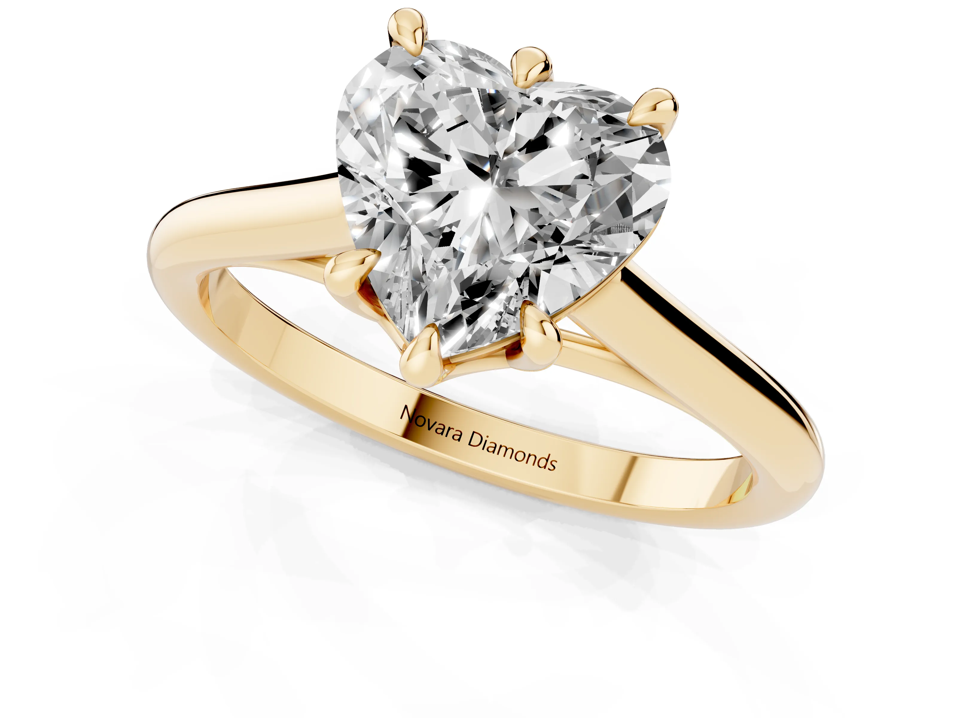 Heart Cut Diamond Solitaire Engagement Ring Set in Yellow gold with Prong Setting and Plain Classic Band
