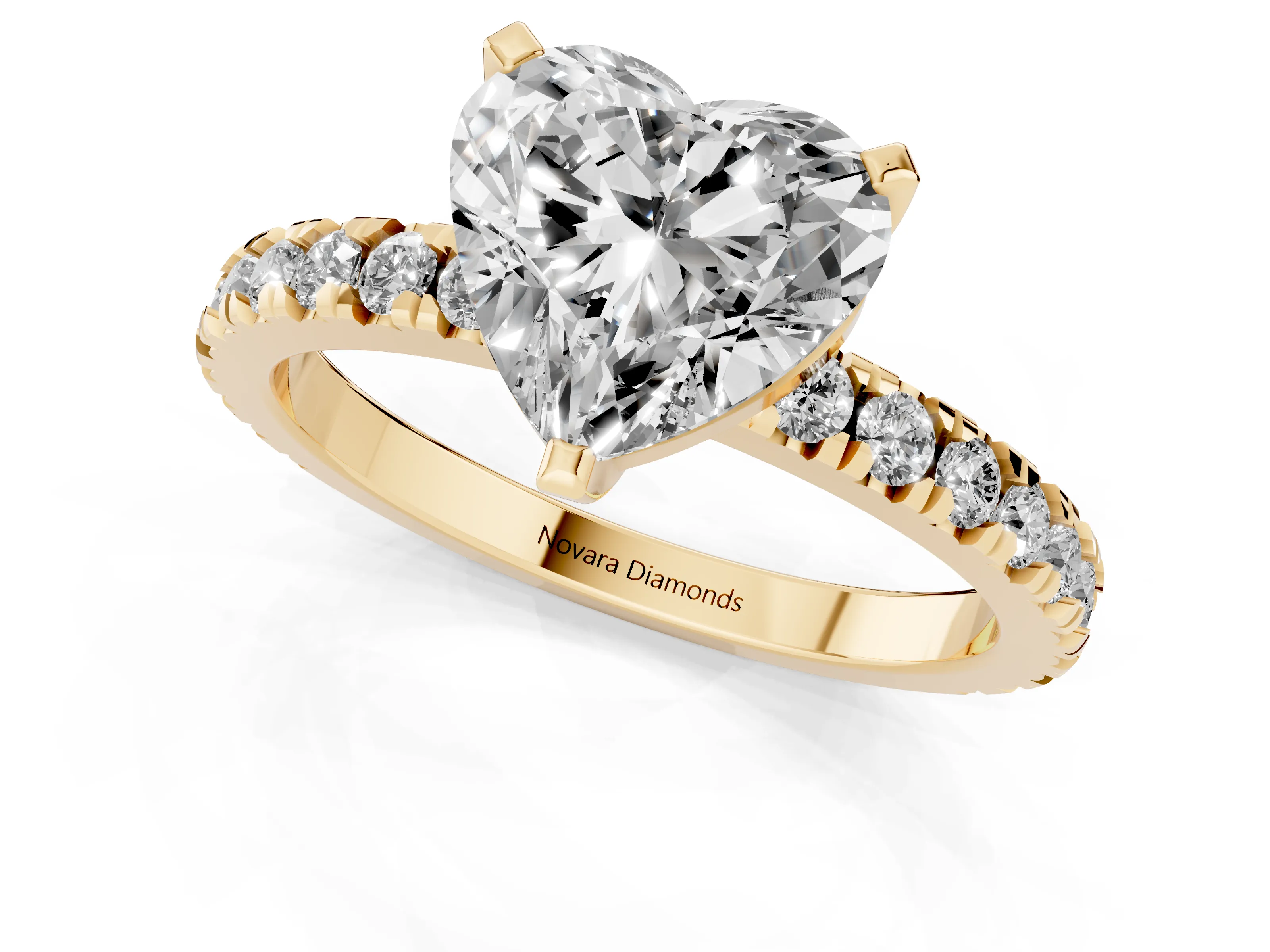 Heart Cut Diamond Pavé Band Solitaire Set in Yellow gold with Prong Setting – second view