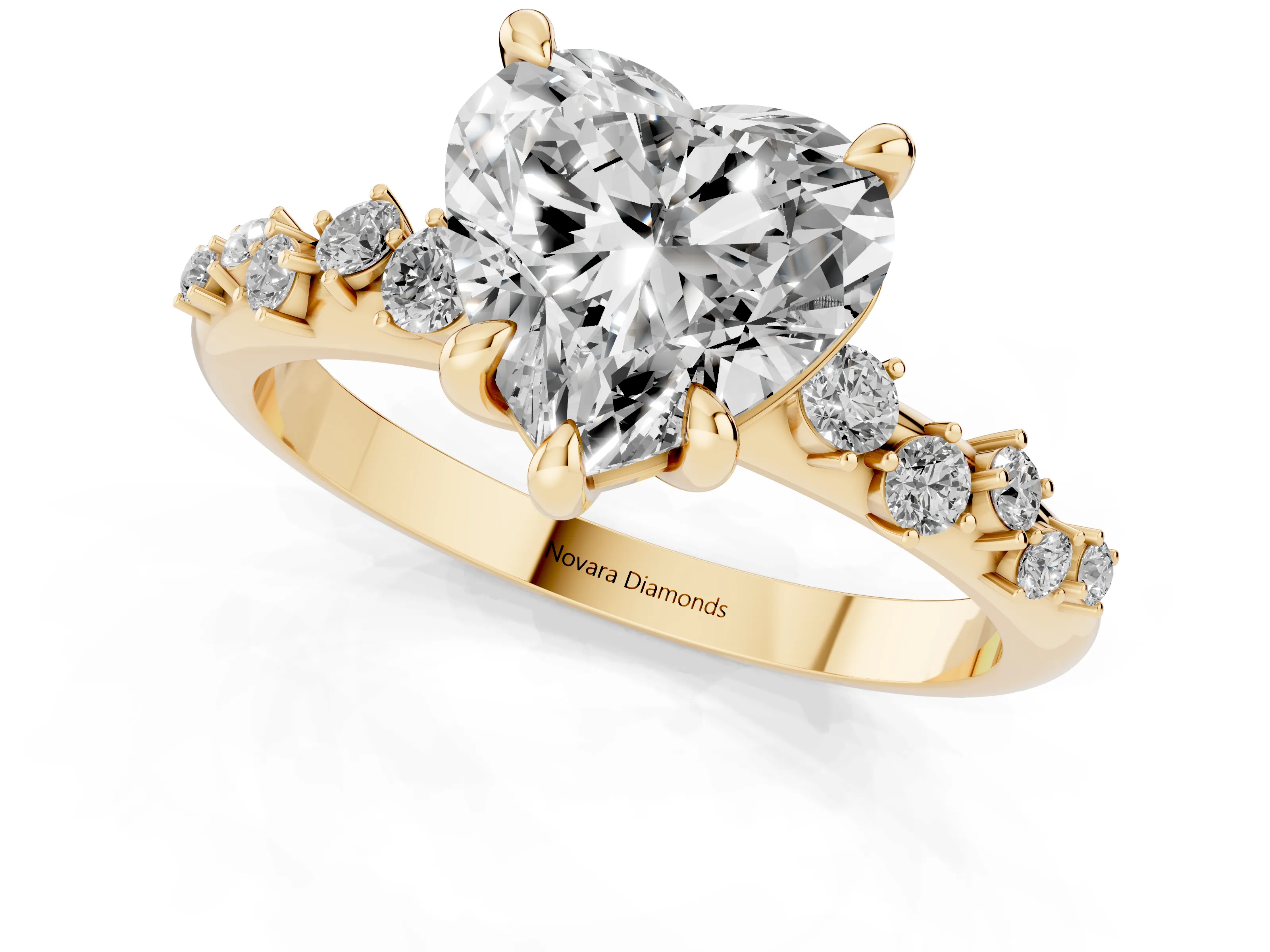Heart Cut Diamond Solitaire Vine Band Ring Set in Yellow gold with Round Accents and Prong Setting – second view