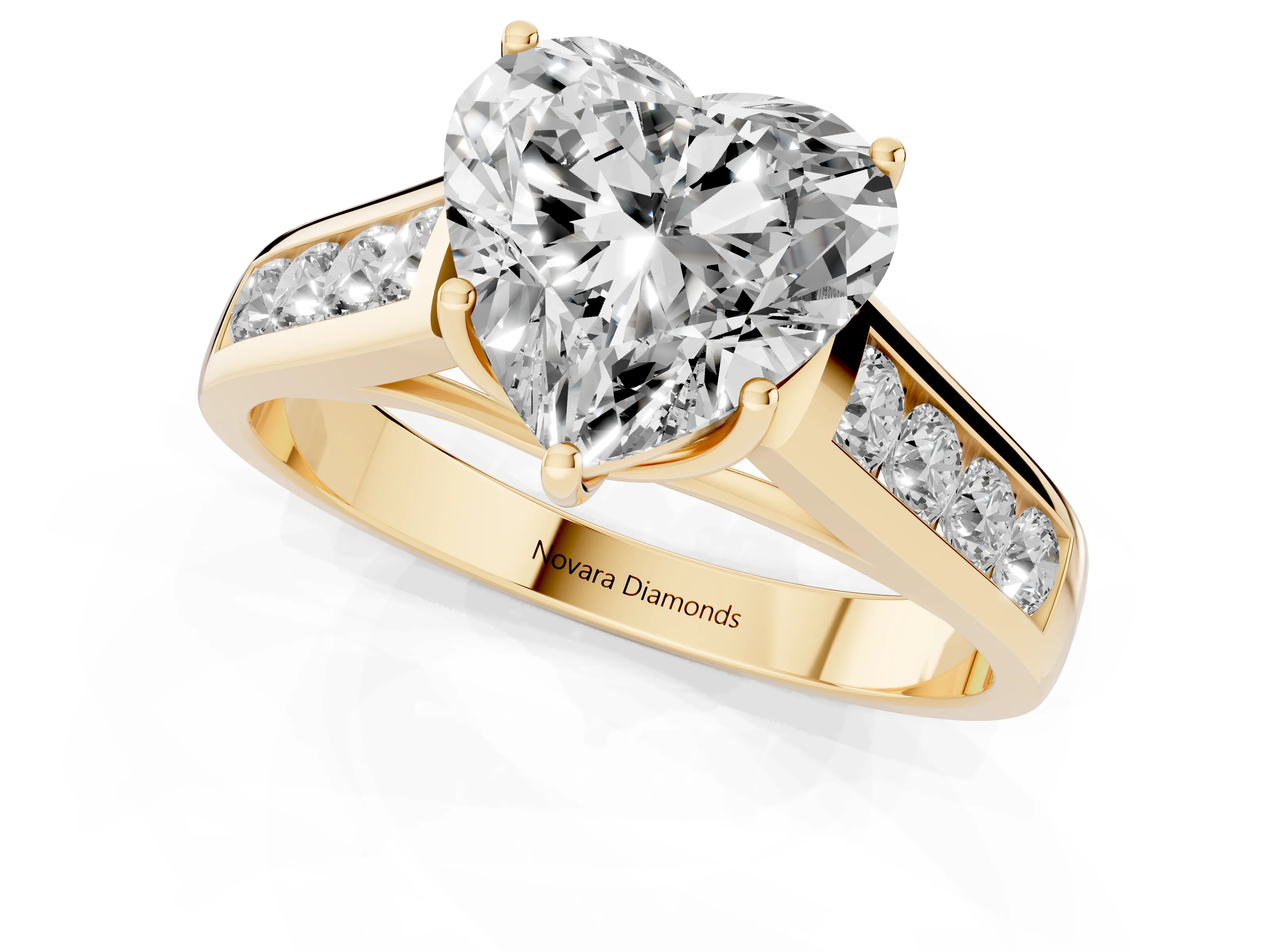 Heart Cut Diamond Solitaire Channel-Set Engagement Ring Set in Yellow gold with Prong Setting