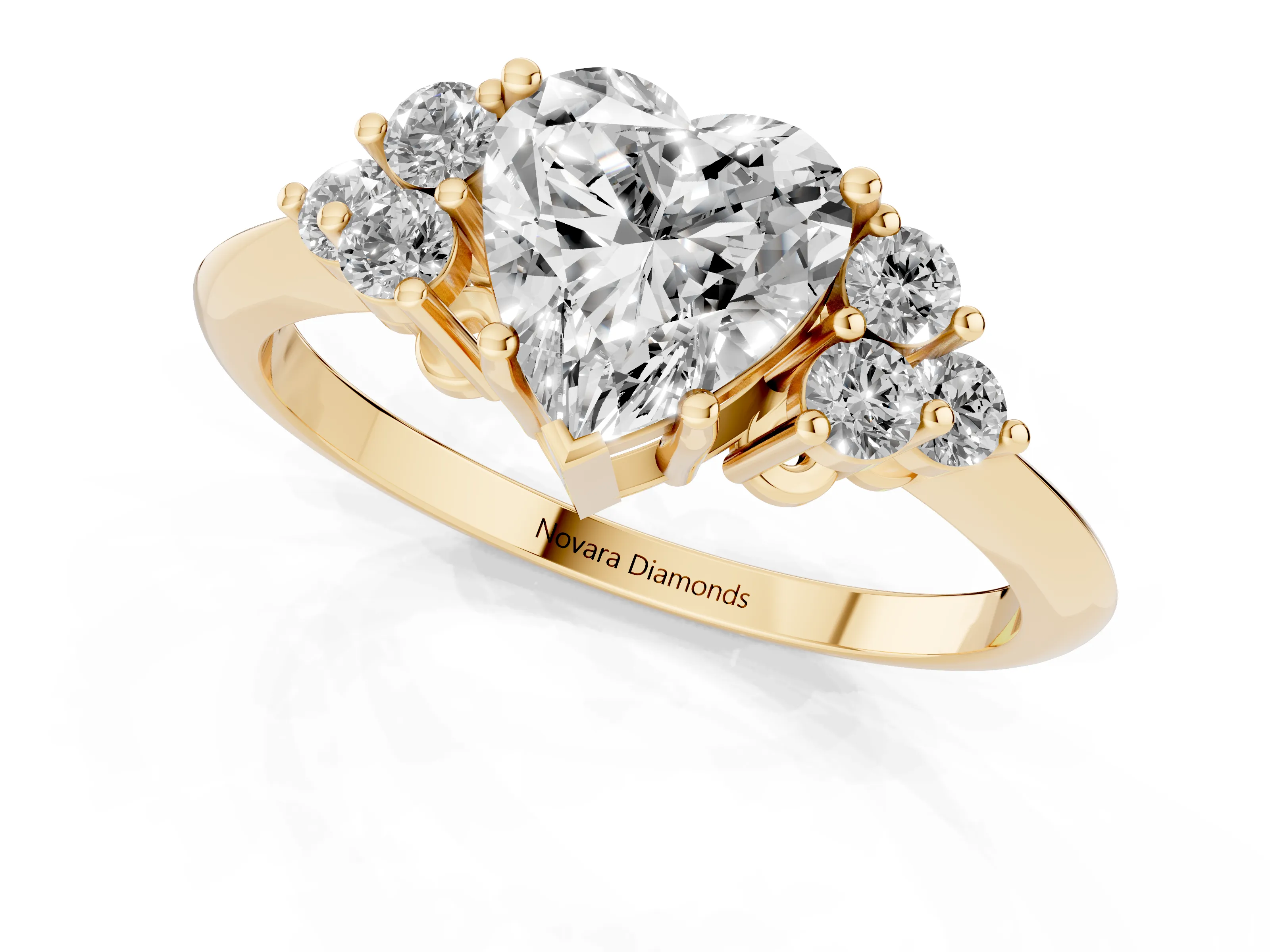 Heart Cut Diamond Cluster Ring Set in Yellow gold with Plain Band and Prong Setting – second view