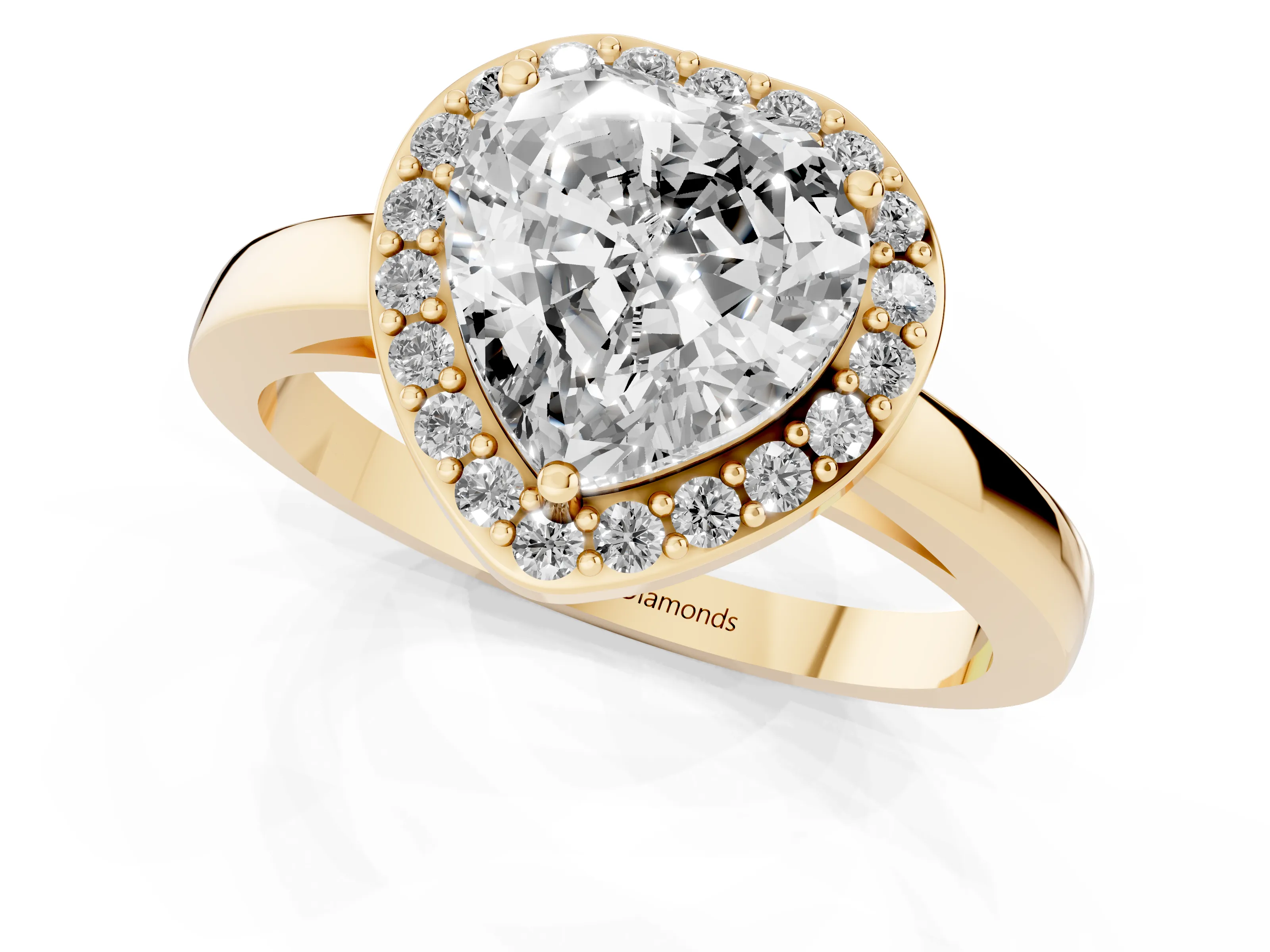 Heart Cut Diamond Halo Ring Set in Yellow gold with Solitaire Band and Prong Setting – second view