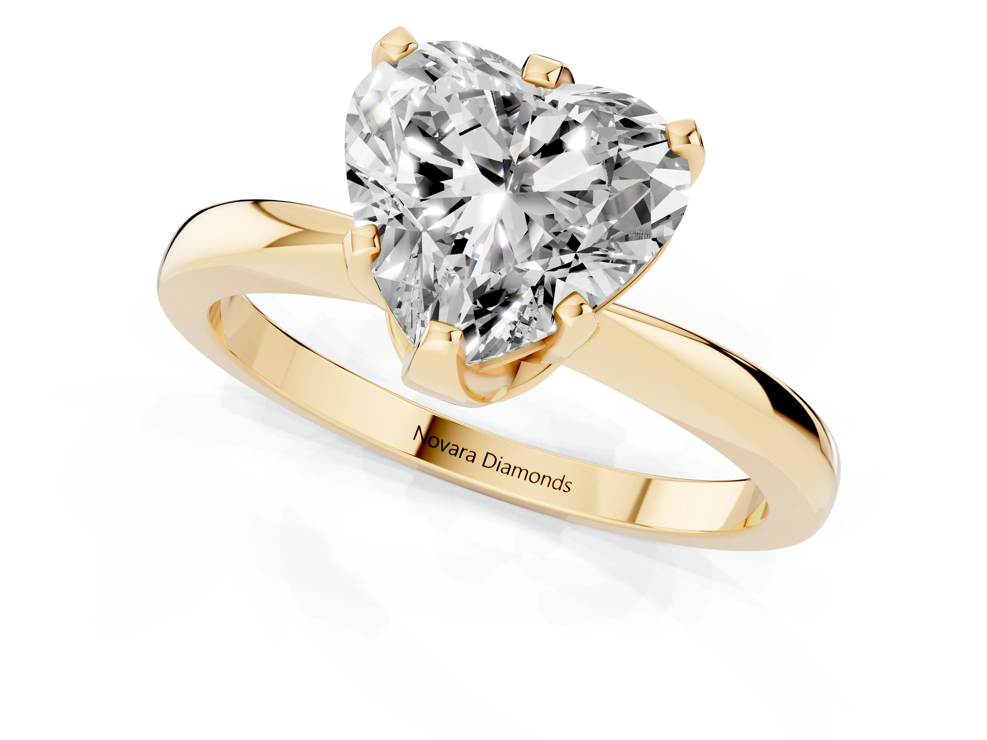 Heart Cut Diamond Solitaire Engagement Ring Set in Yellow gold with Slim Tapered Solitaire Band