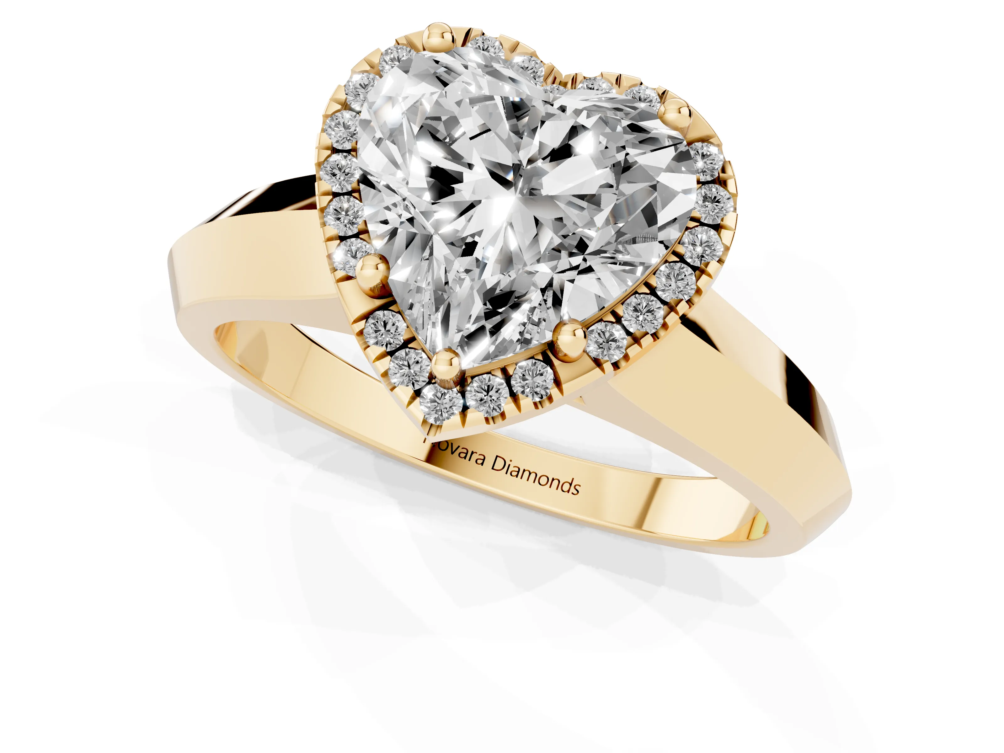 Heart Cut Diamond Halo Ring Set in Yellow gold with Cathedral Band and Prong Setting