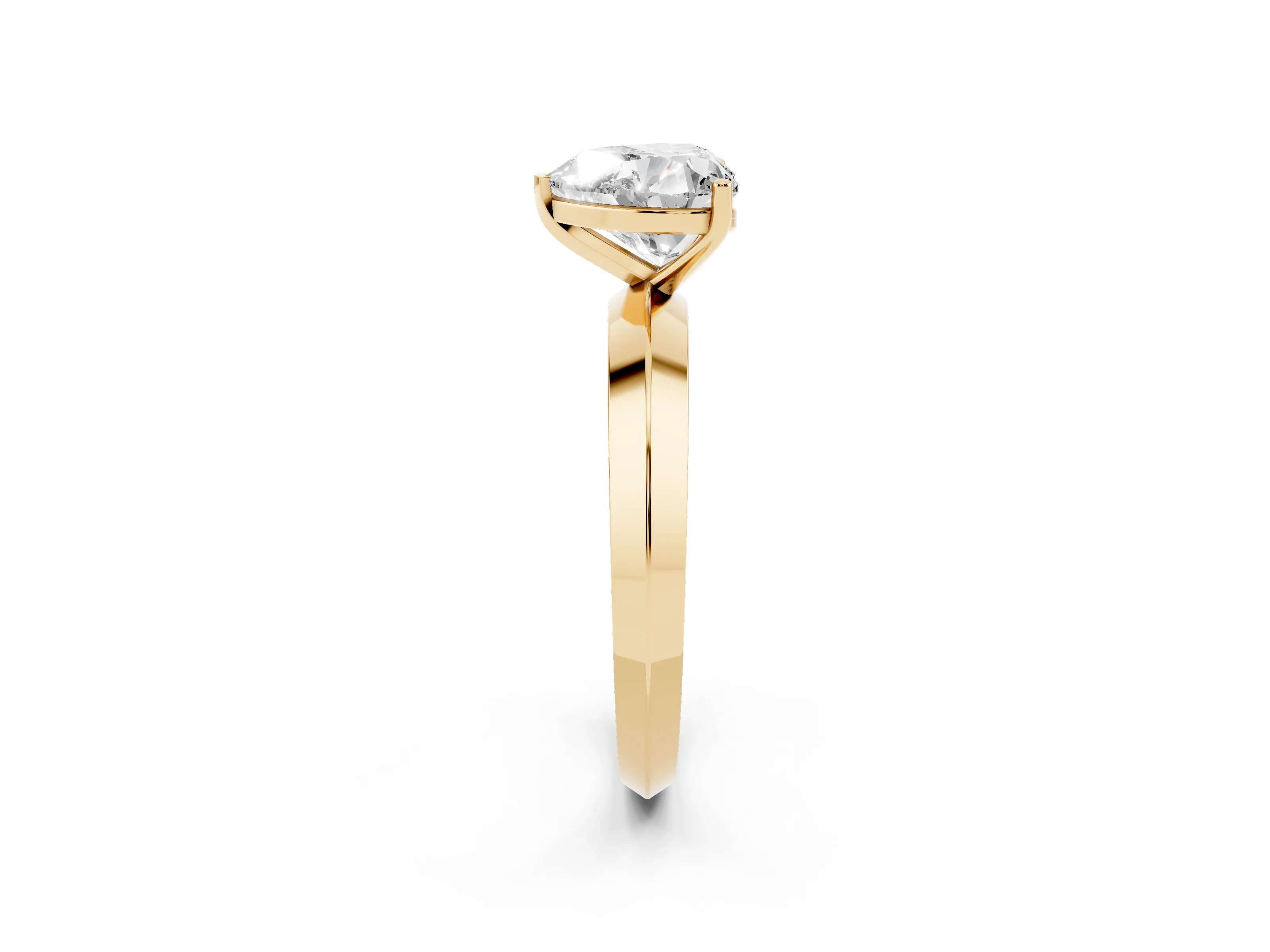 Heart Cut Diamond Solitaire Engagement Ring Set in Yellow gold with Flat Band and Prong Setting