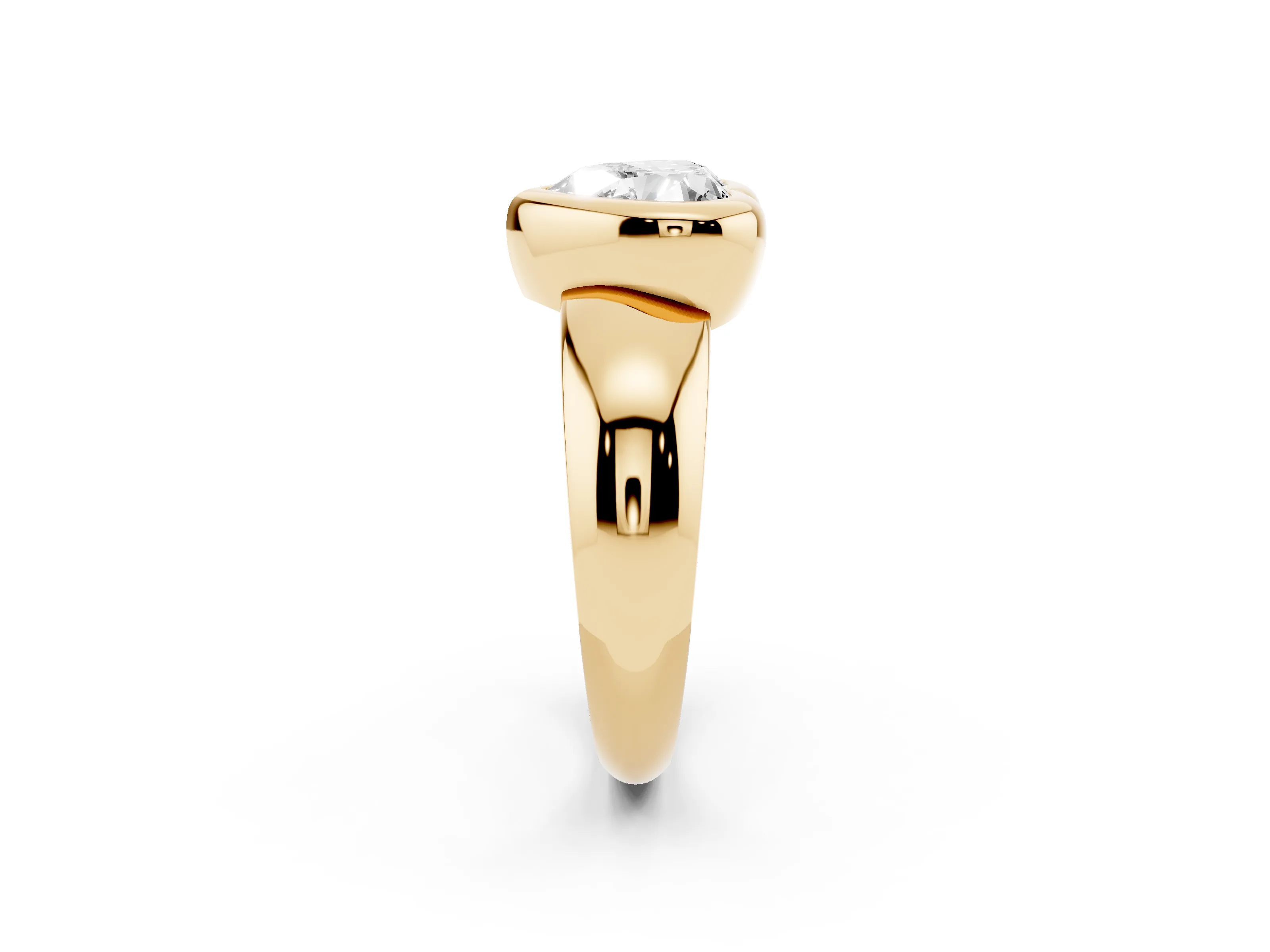 Bezel Set Heart Cut Diamond Solitaire Ring Set in Yellow gold with Wide Band