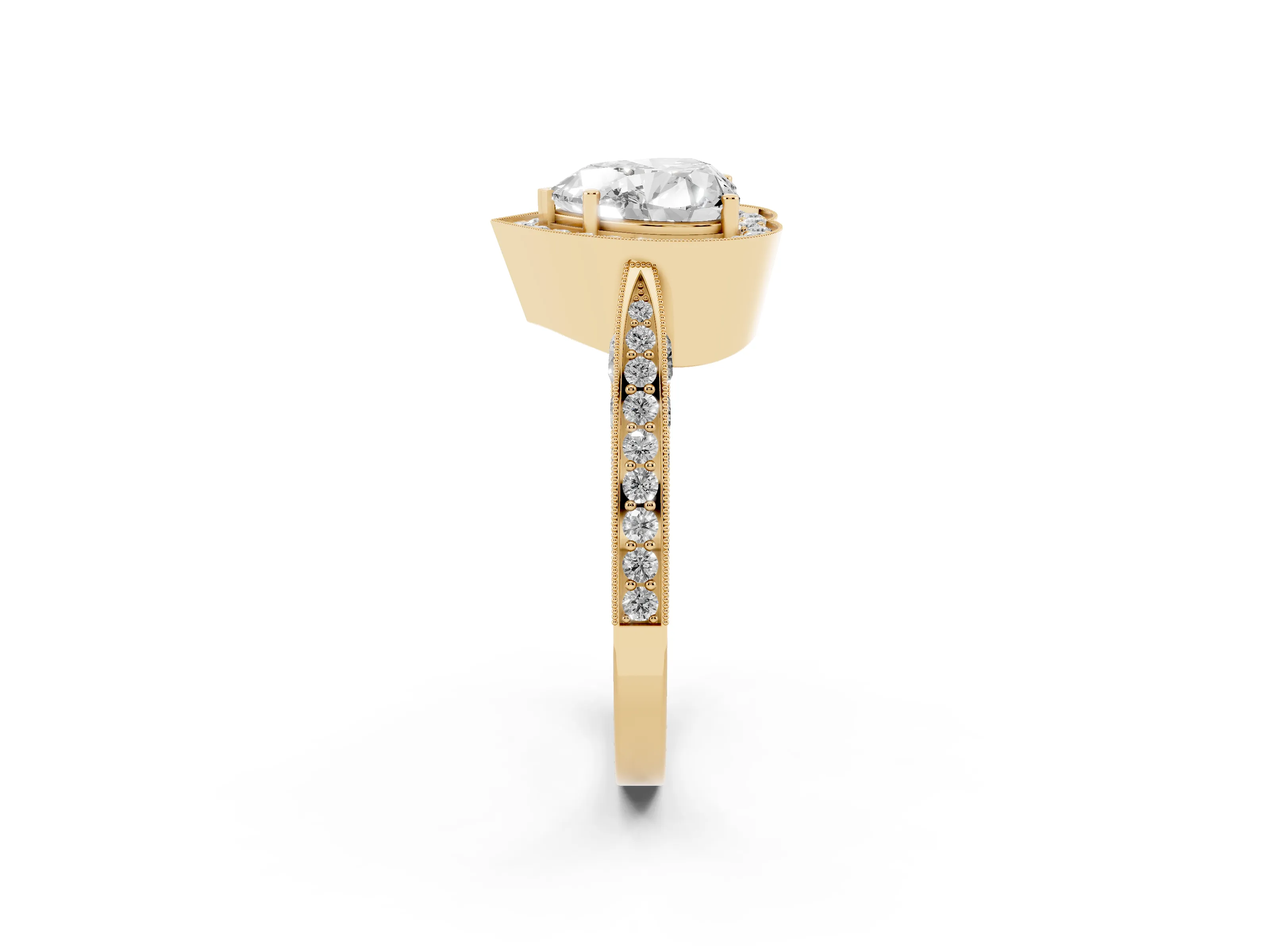 Heart Cut Diamond Halo Engagement Ring Set in Yellow gold with Accent Split Shank Band