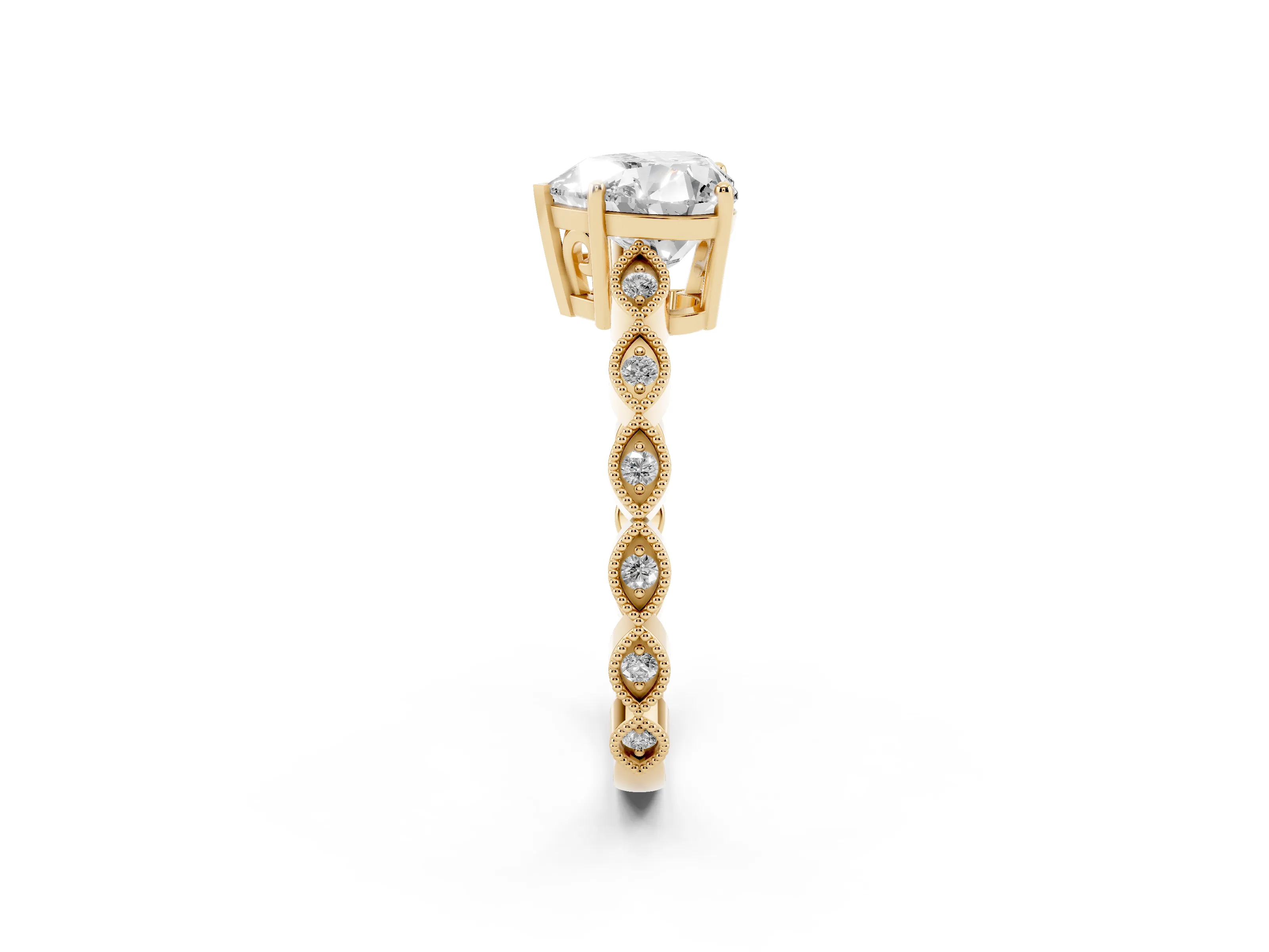 Heart Cut Diamond Solitaire Ring Set in Yellow gold with Infinity Twist Pavé Band