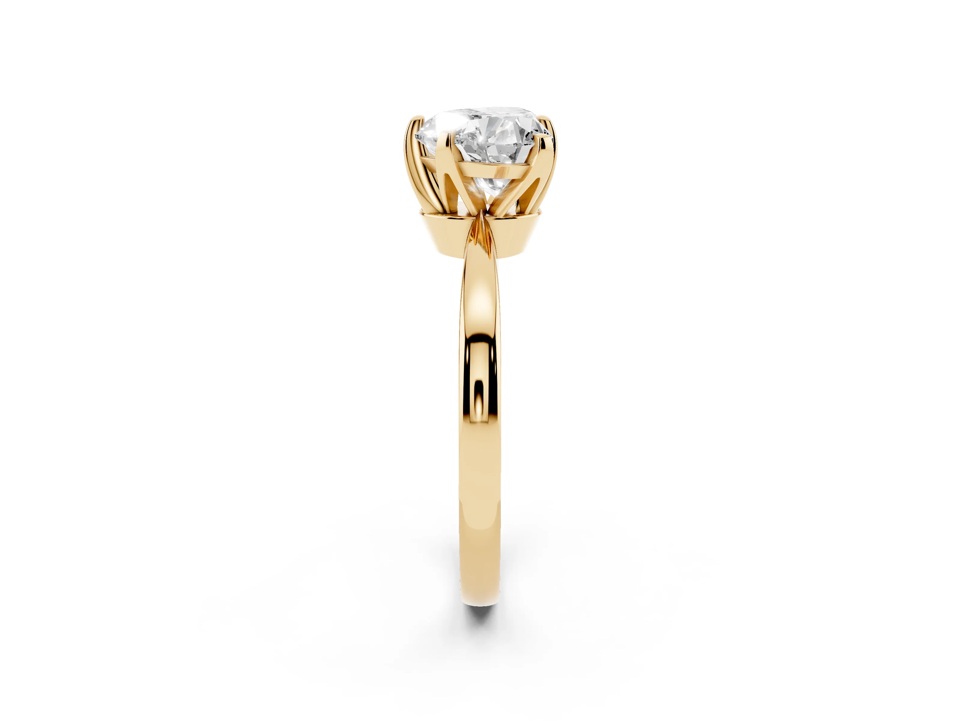 Heart Cut Diamond Solitaire Engagement Ring Set in Yellow gold with Slim Tapered Solitaire Band