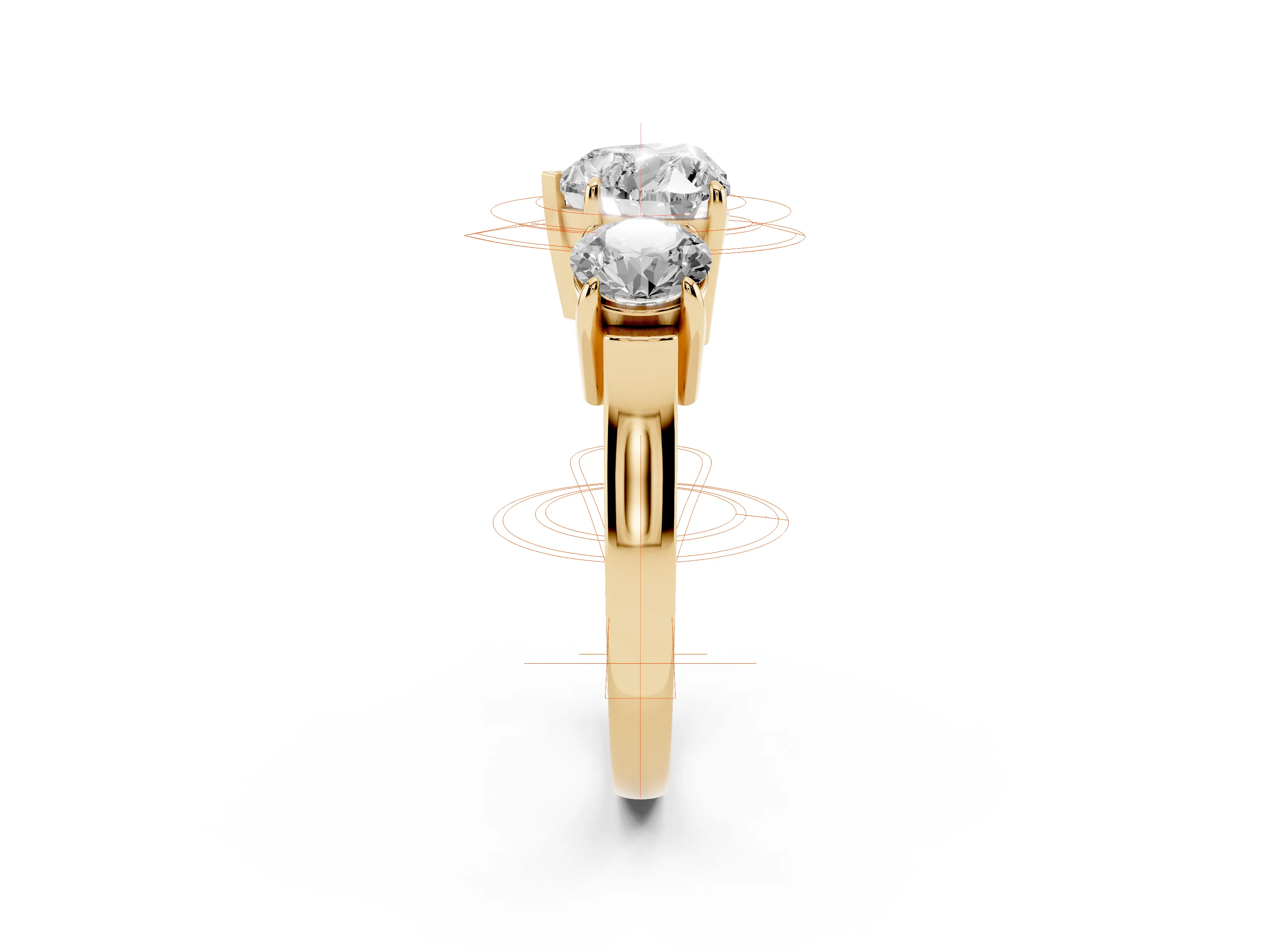 Heart Cut Diamond Three-Stone Ring Set in Yellow gold with Round Accent Stones and Plain Band