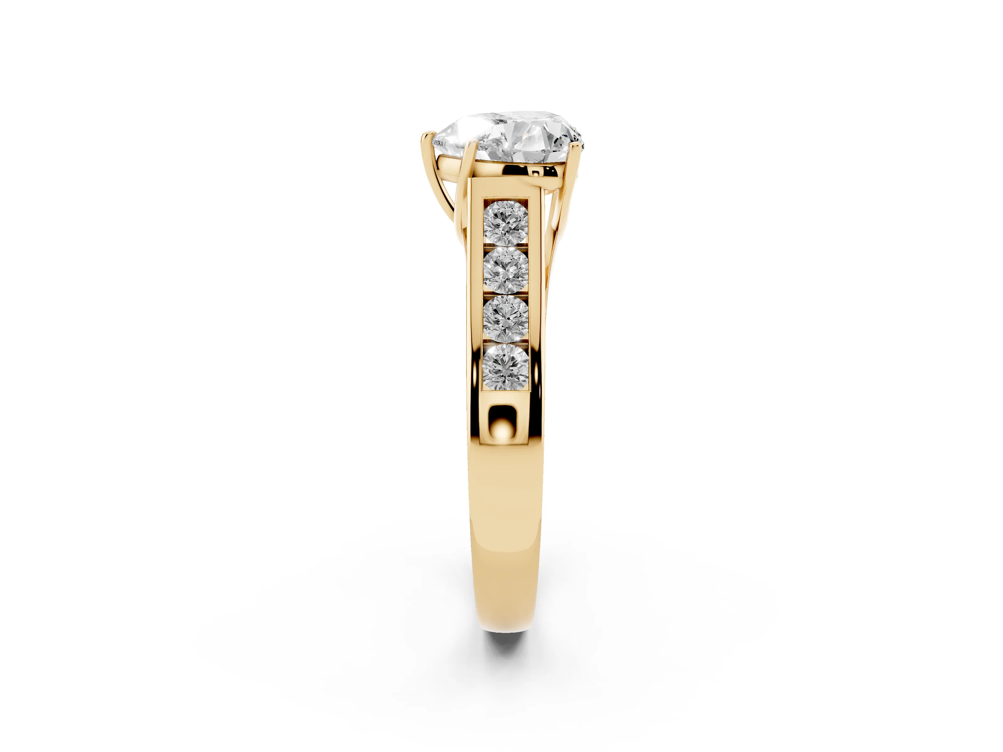 Heart Cut Diamond Solitaire Channel-Set Engagement Ring Set in Yellow gold with Prong Setting