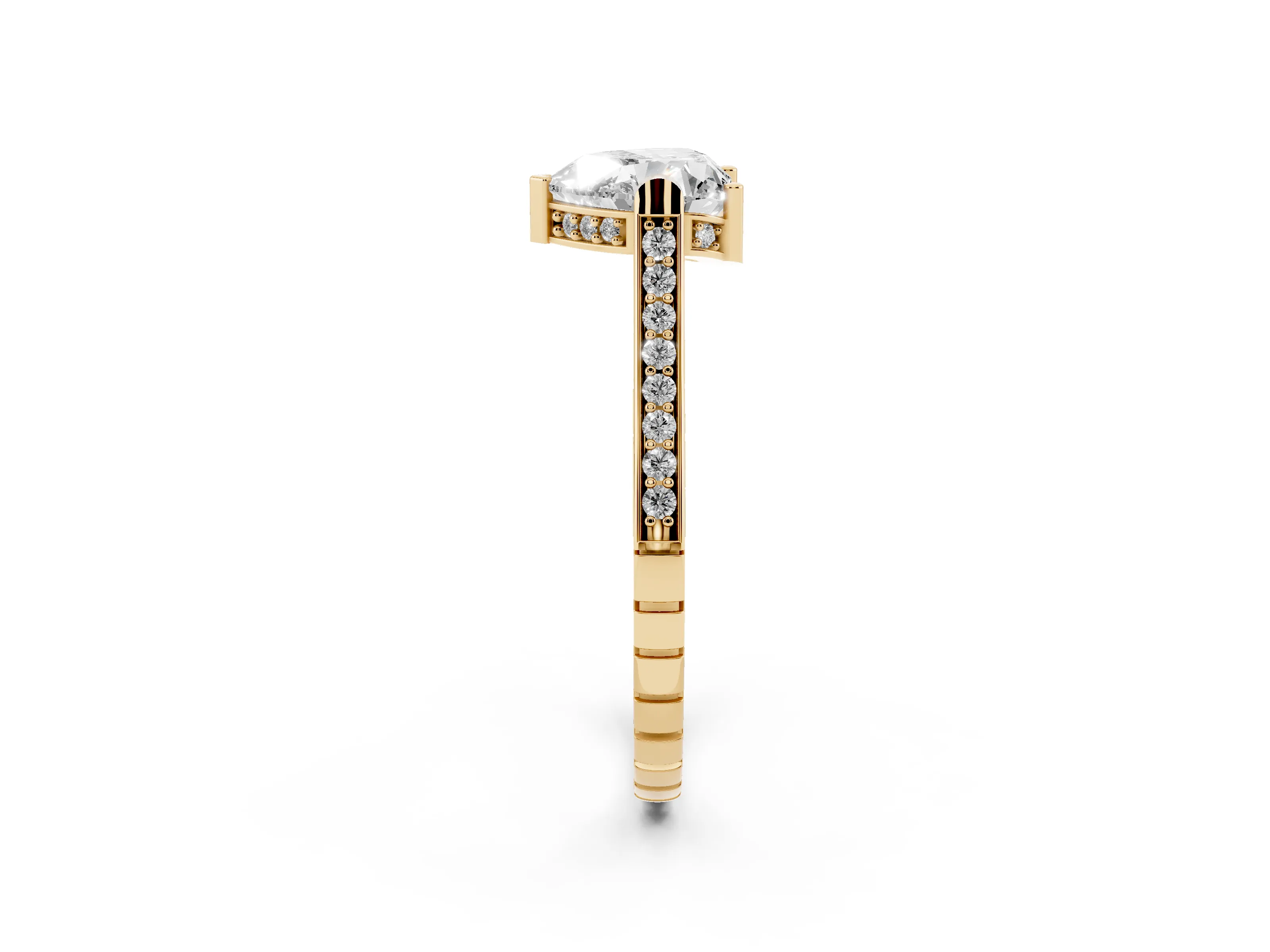 Heart Cut Diamond Solitaire Ring Set in Yellow gold with Channel Set Band and Bezel Prong Setting