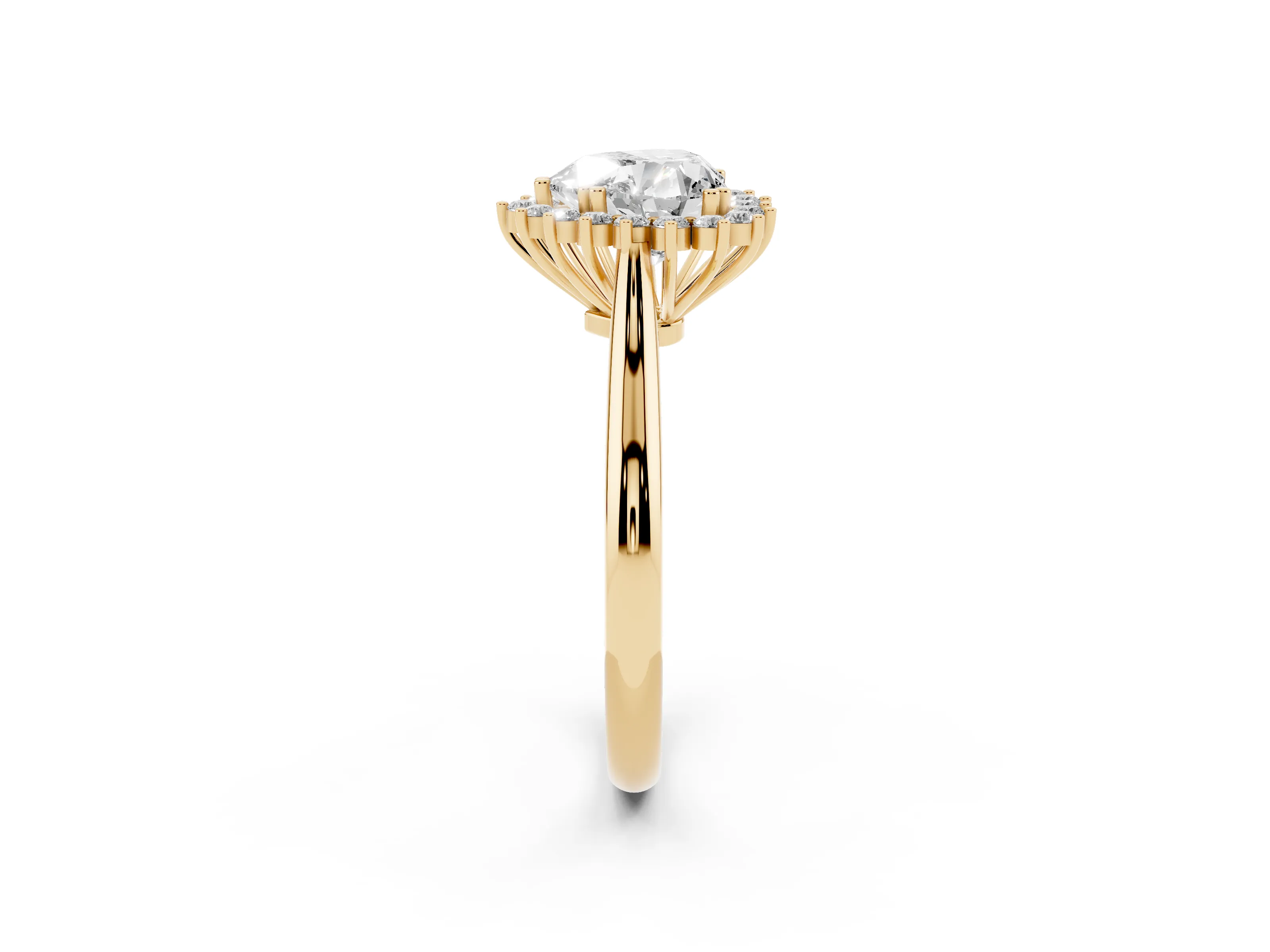Heart Cut Diamond Halo Ring Set in Yellow gold with Plain Solitaire Band and Prong Setting