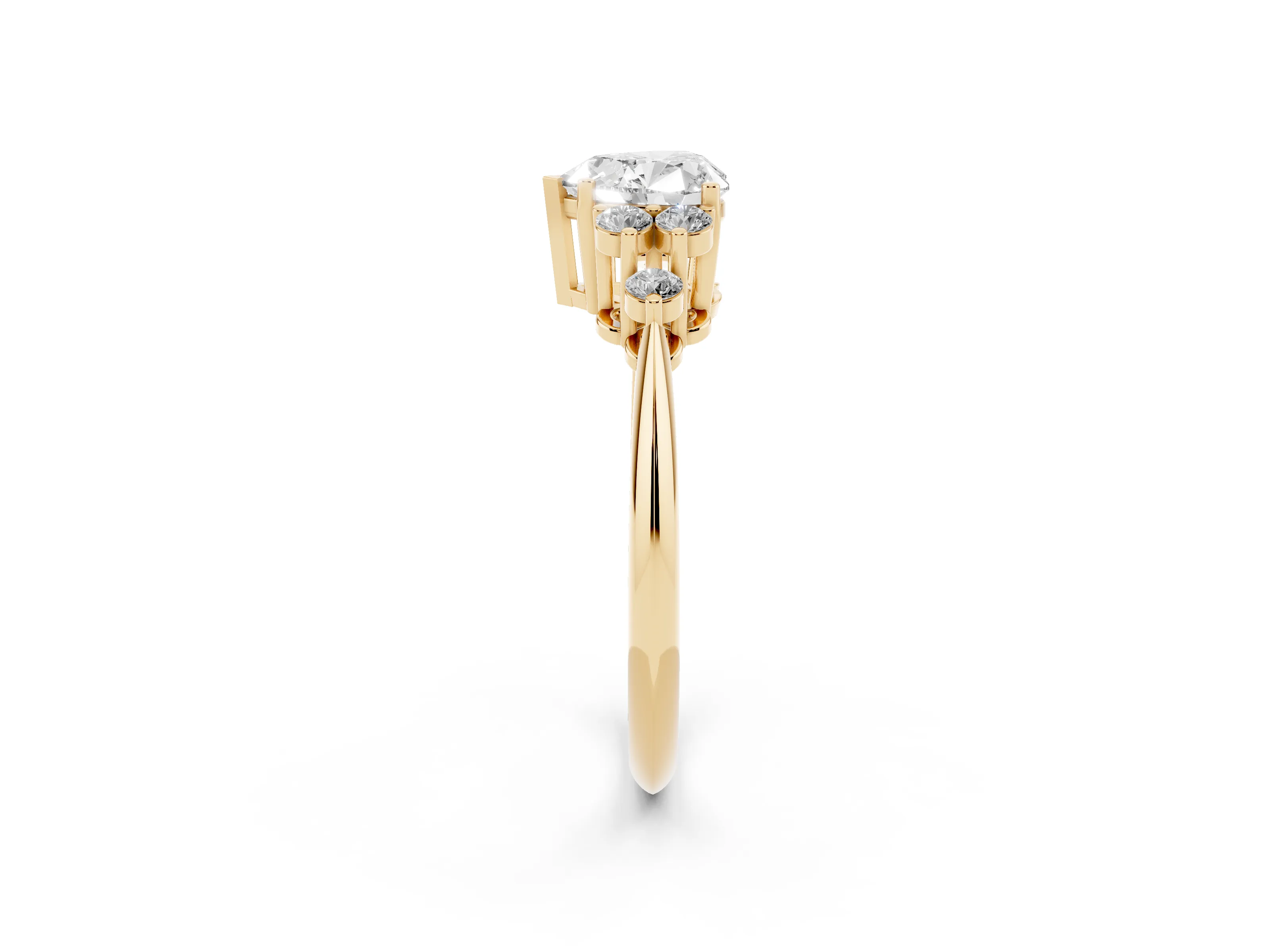 Heart Cut Diamond Cluster Ring Set in Yellow gold with Plain Band and Prong Setting