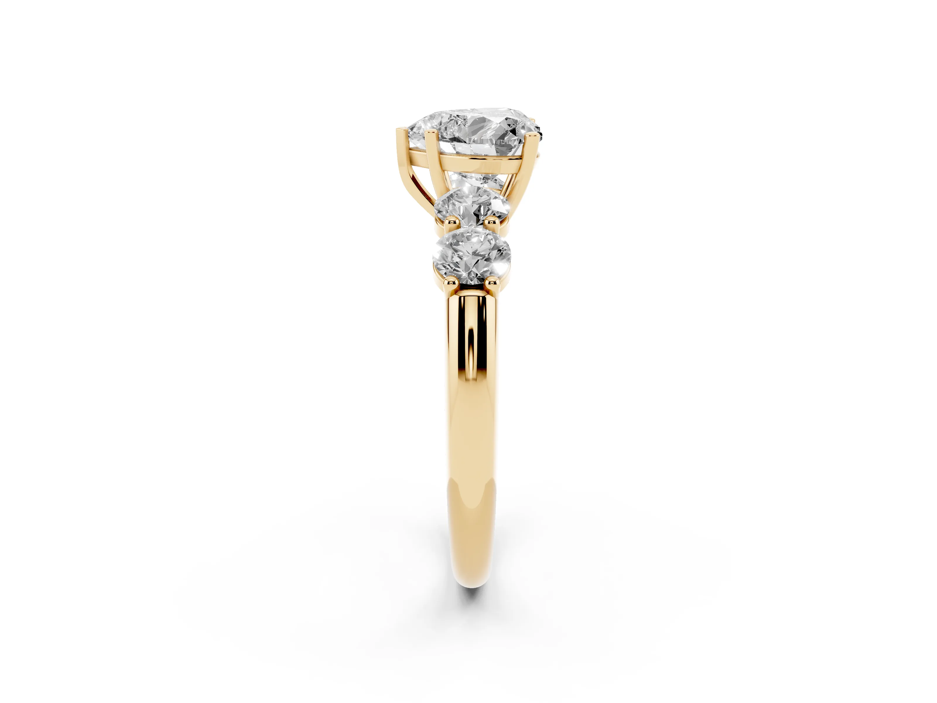 Heart Cut Diamond Five-Stone Prong Set Ring Set in Yellow gold with Classic Band