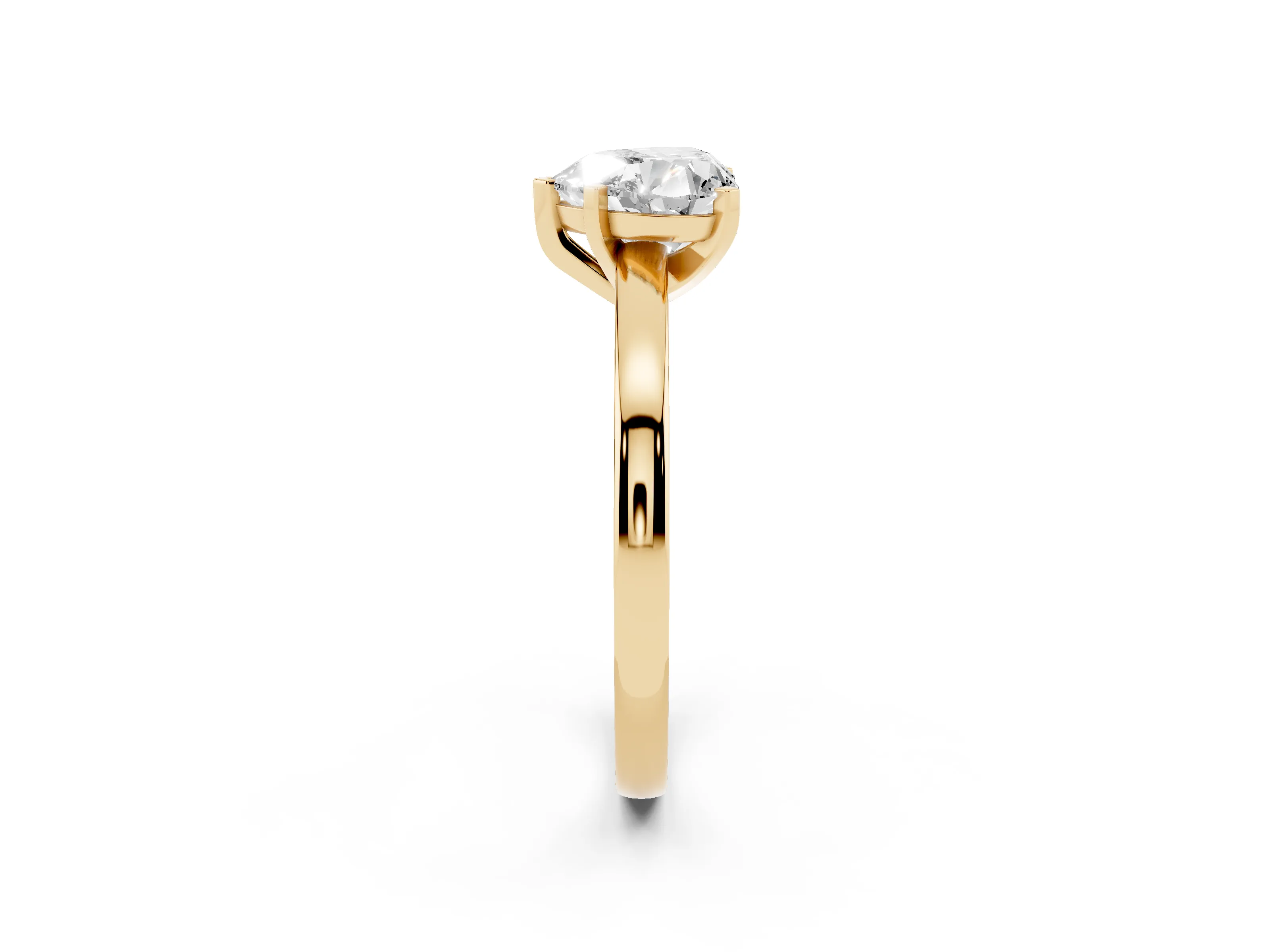 Heart Cut Diamond Solitaire Engagement Ring Set in Yellow gold with Prong Setting on a Classic Band