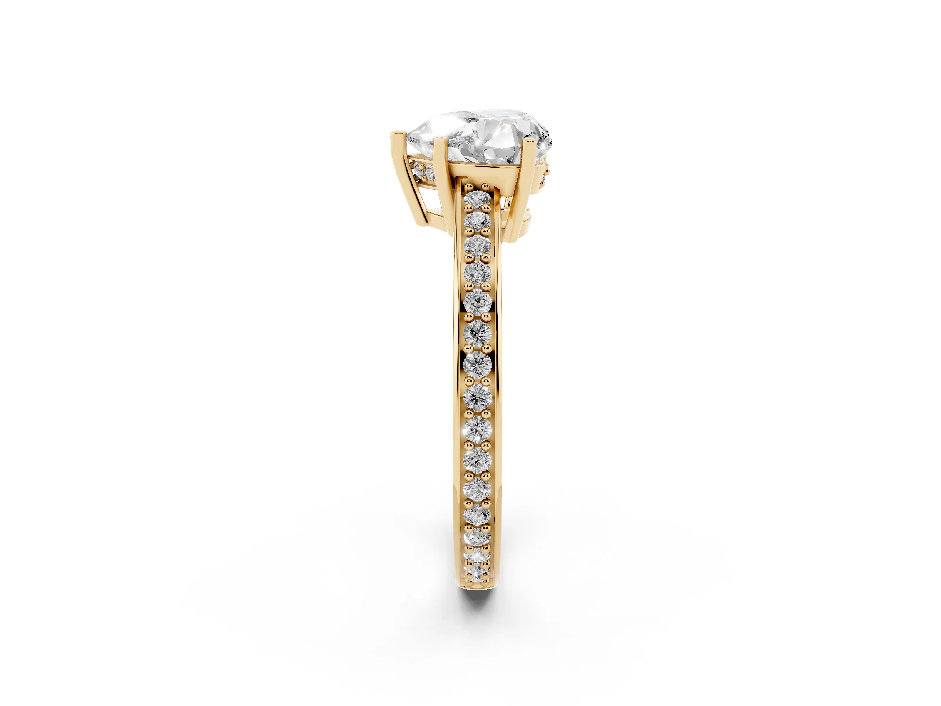 Heart Cut Diamond Pavé Band Prong Set Solitaire Ring Set in Yellow gold