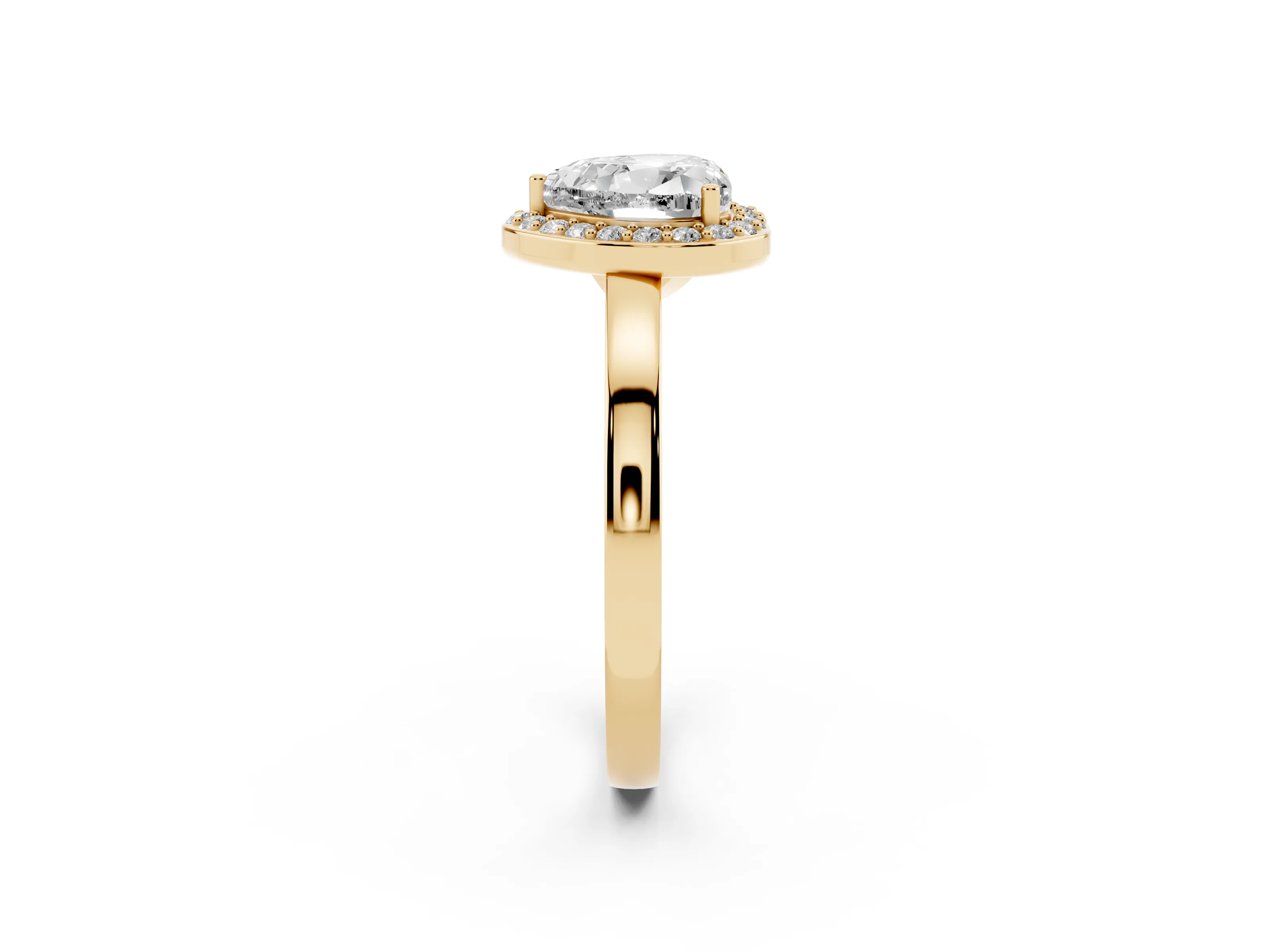Heart Cut Diamond Halo Ring Set in Yellow gold with Solitaire Band and Prong Setting