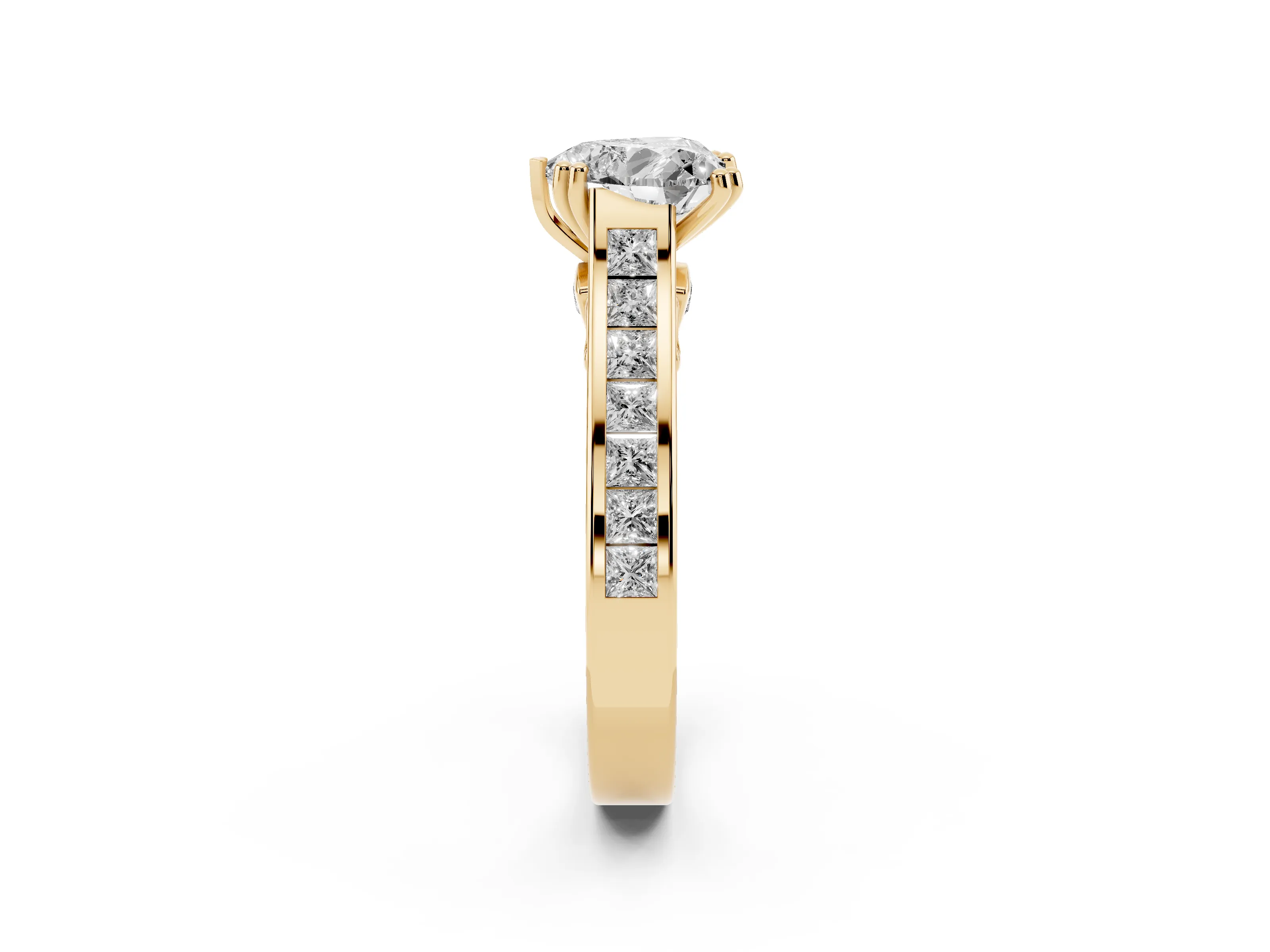 Heart Cut Diamond Channel Set Solitaire Engagement Ring Set in Yellow gold with Prong Setting