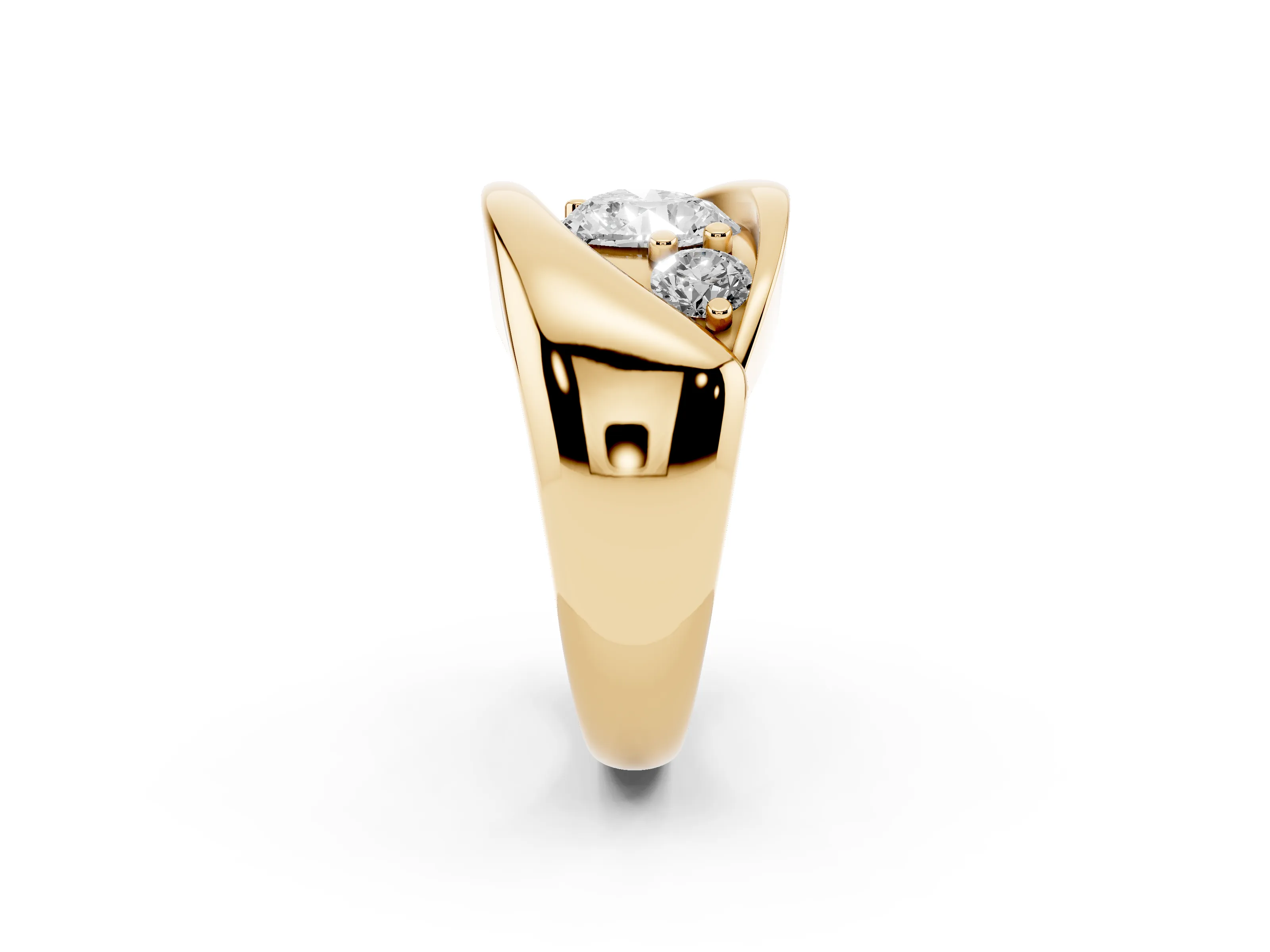 Heart Cut Diamond Channel-Set Crossover Ring Set in Yellow gold