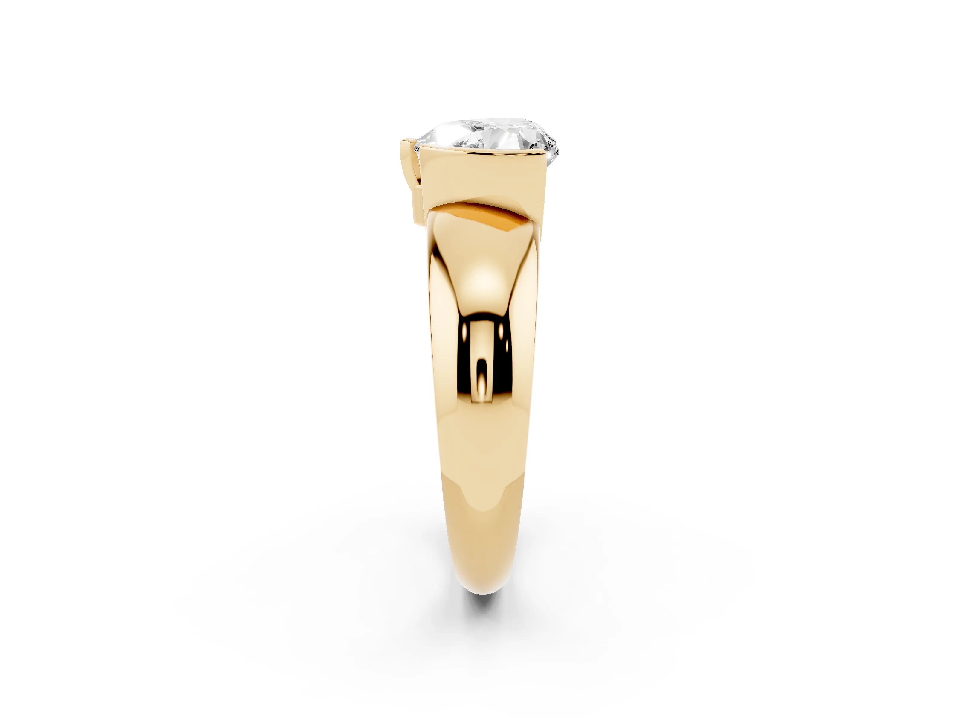Heart Cut Diamond Solitaire Tension Set Ring Set in Yellow gold with Wide Band