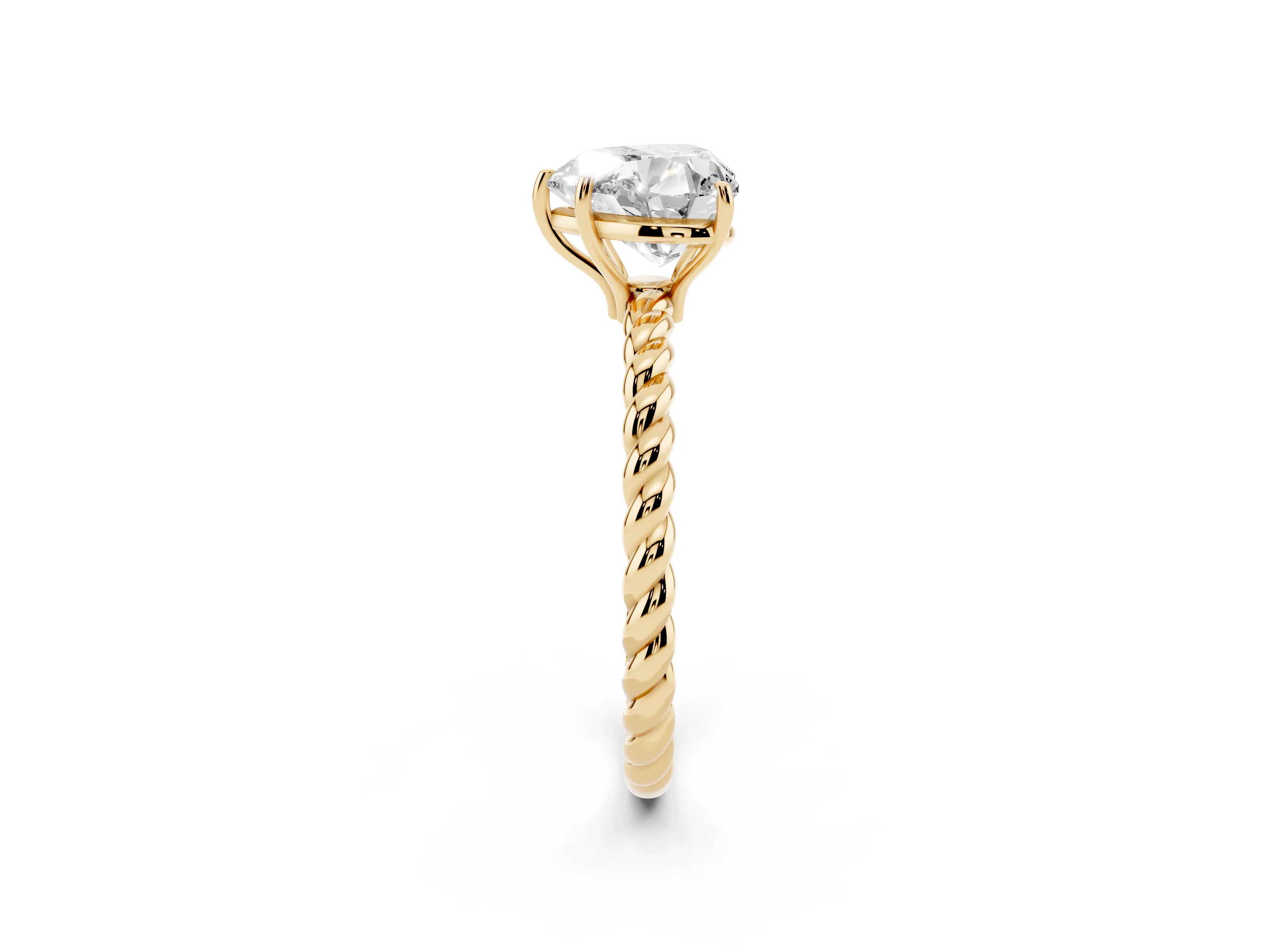 Heart Cut Diamond Solitaire Ring Set in Yellow gold with Twist Band and Prong Setting