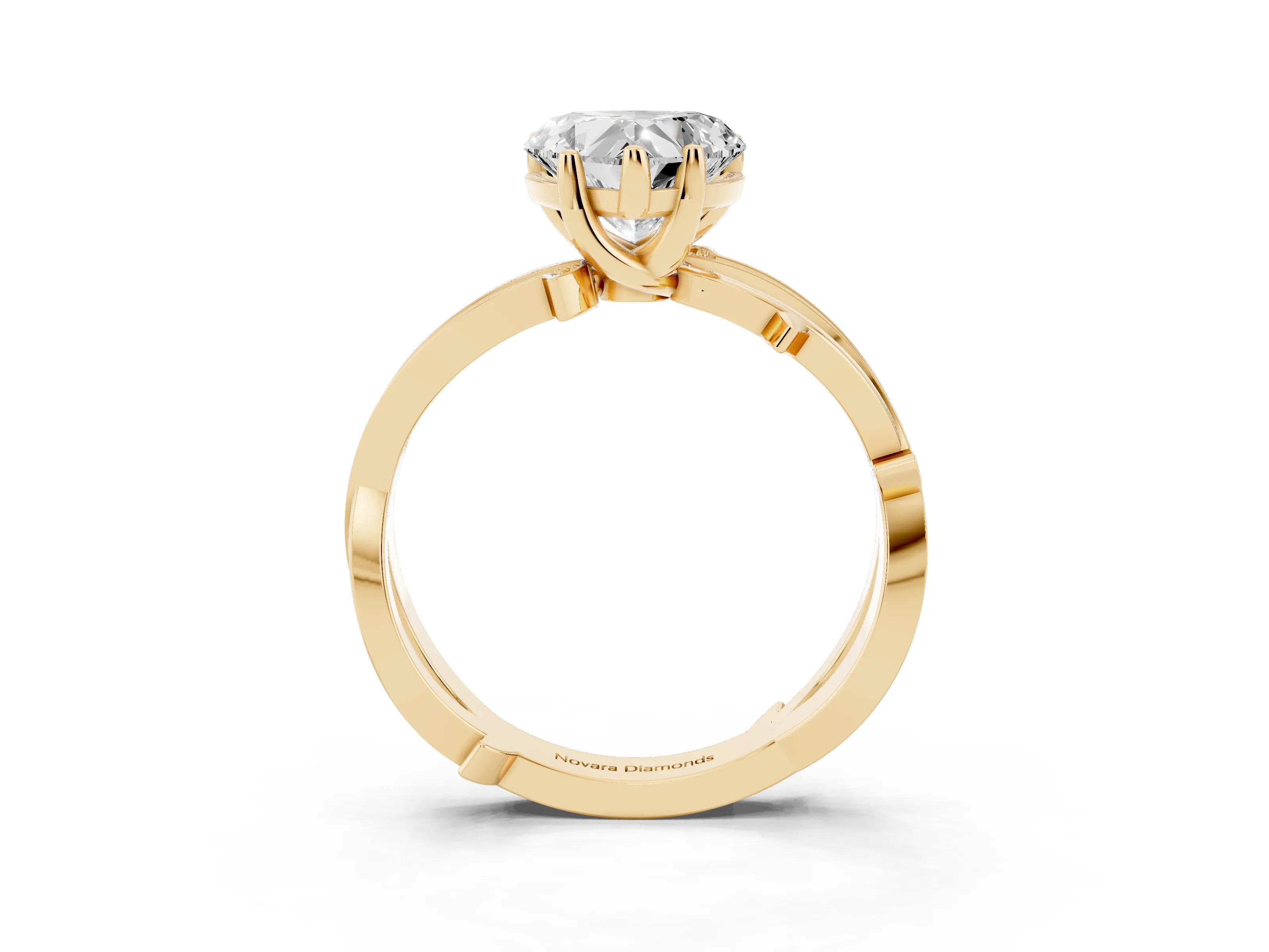 Heart Cut Diamond Pavé Twist Band Solitaire Ring Set in Yellow gold with Prong Setting