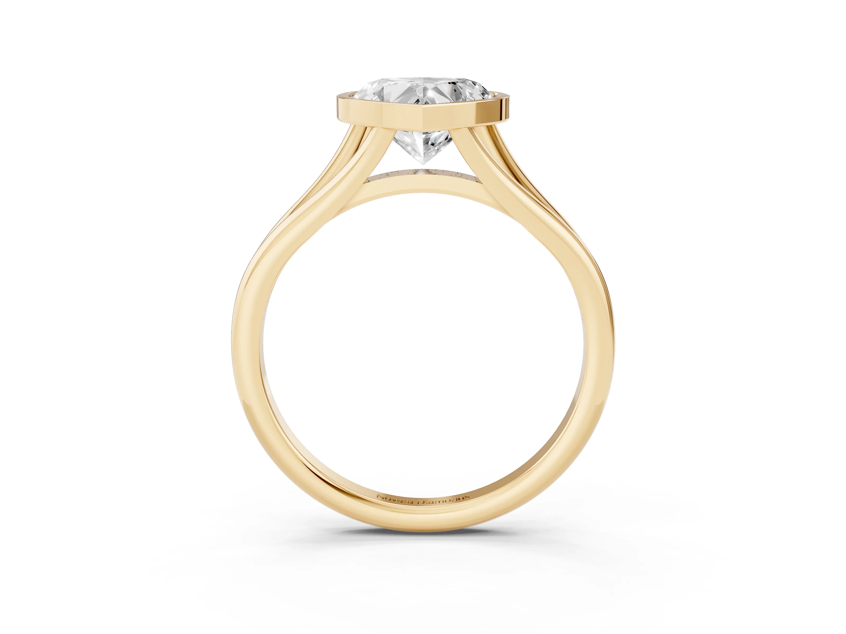 Bezel Set Heart Cut Diamond Solitaire Ring Set in Yellow gold with Tapered Band