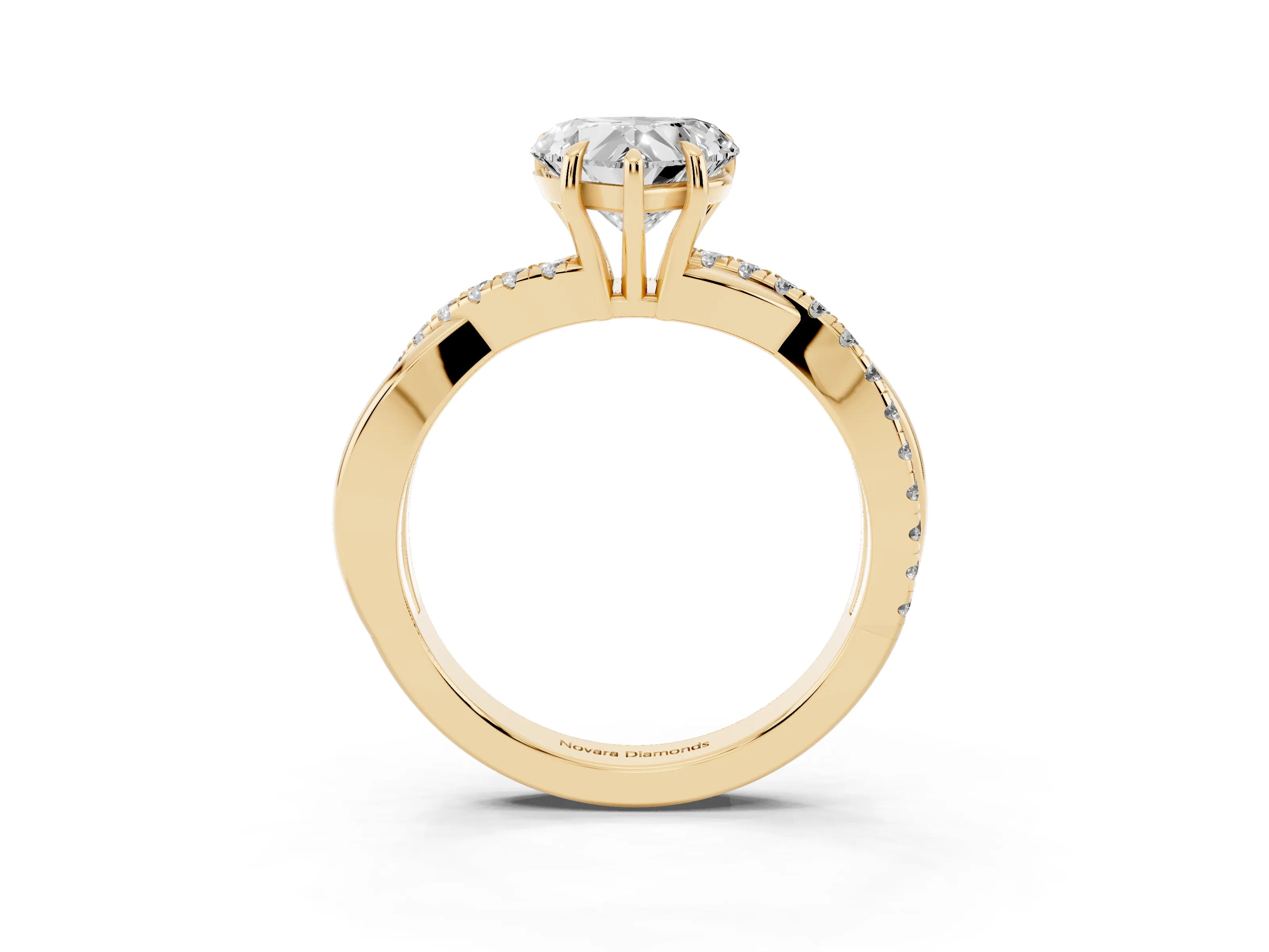 Heart Cut Diamond Twisted Pavé Band Ring Set in Yellow gold with Prong Setting