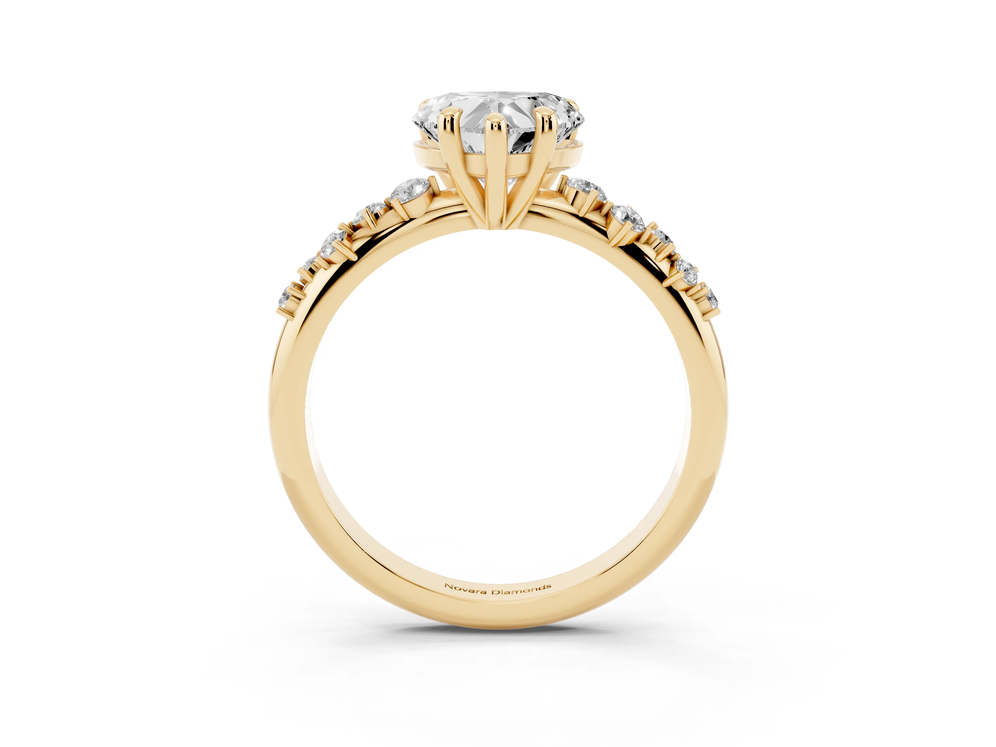 Heart Cut Diamond Solitaire Vine Band Ring Set in Yellow gold with Round Accents and Prong Setting