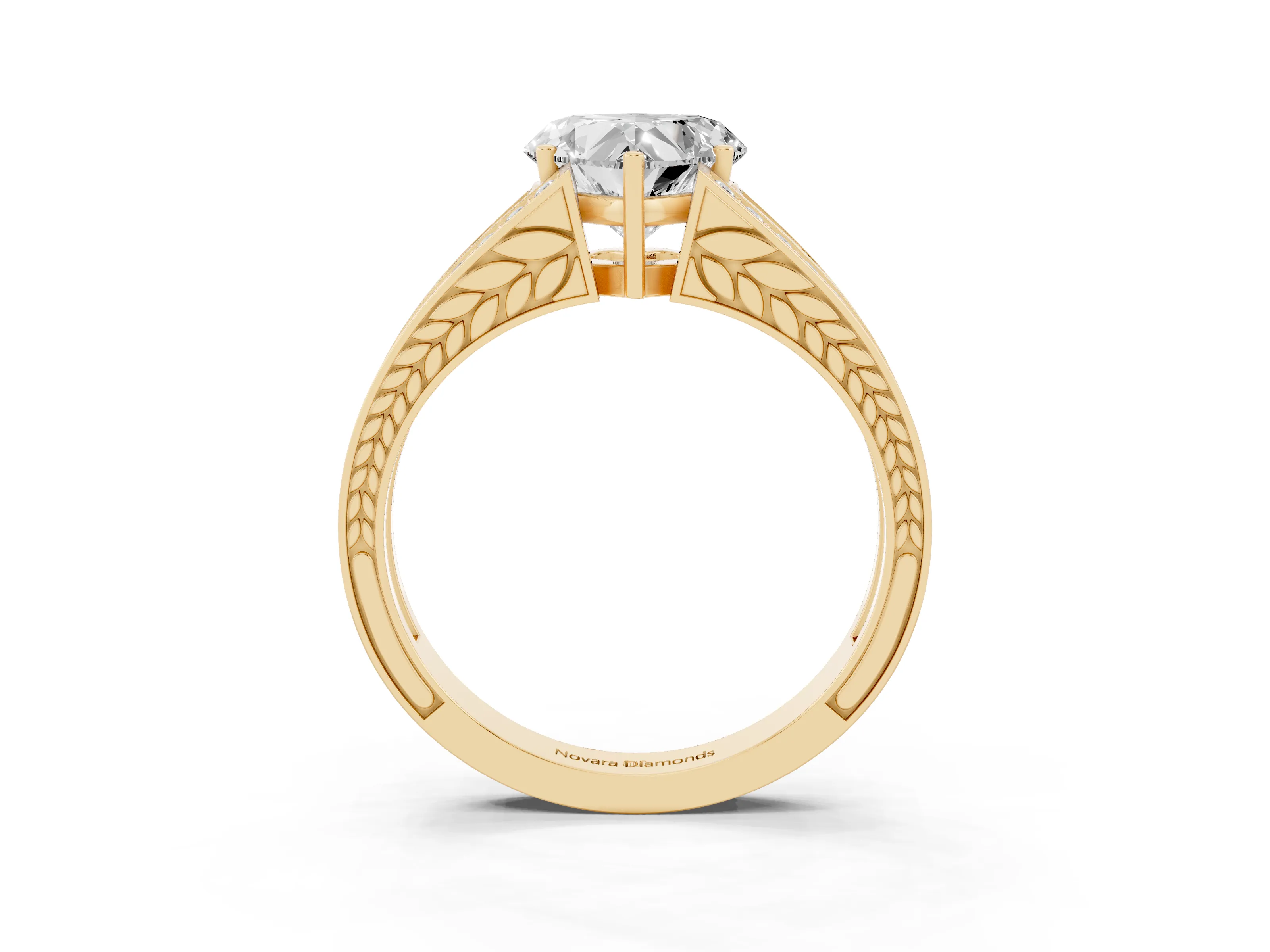 Heart Cut Diamond Split Shank Ring Set in Yellow gold with Pavé Band and Prong Setting
