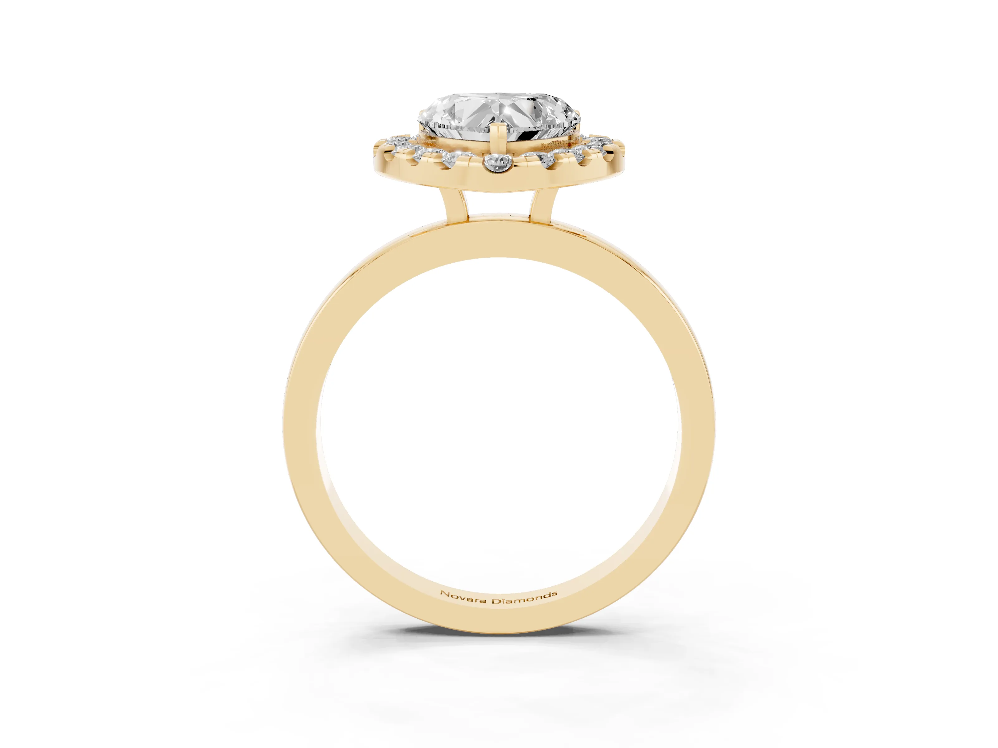 Heart Cut Diamond Halo Solitaire Ring Set in Yellow gold with Pavé Band and Prong Setting