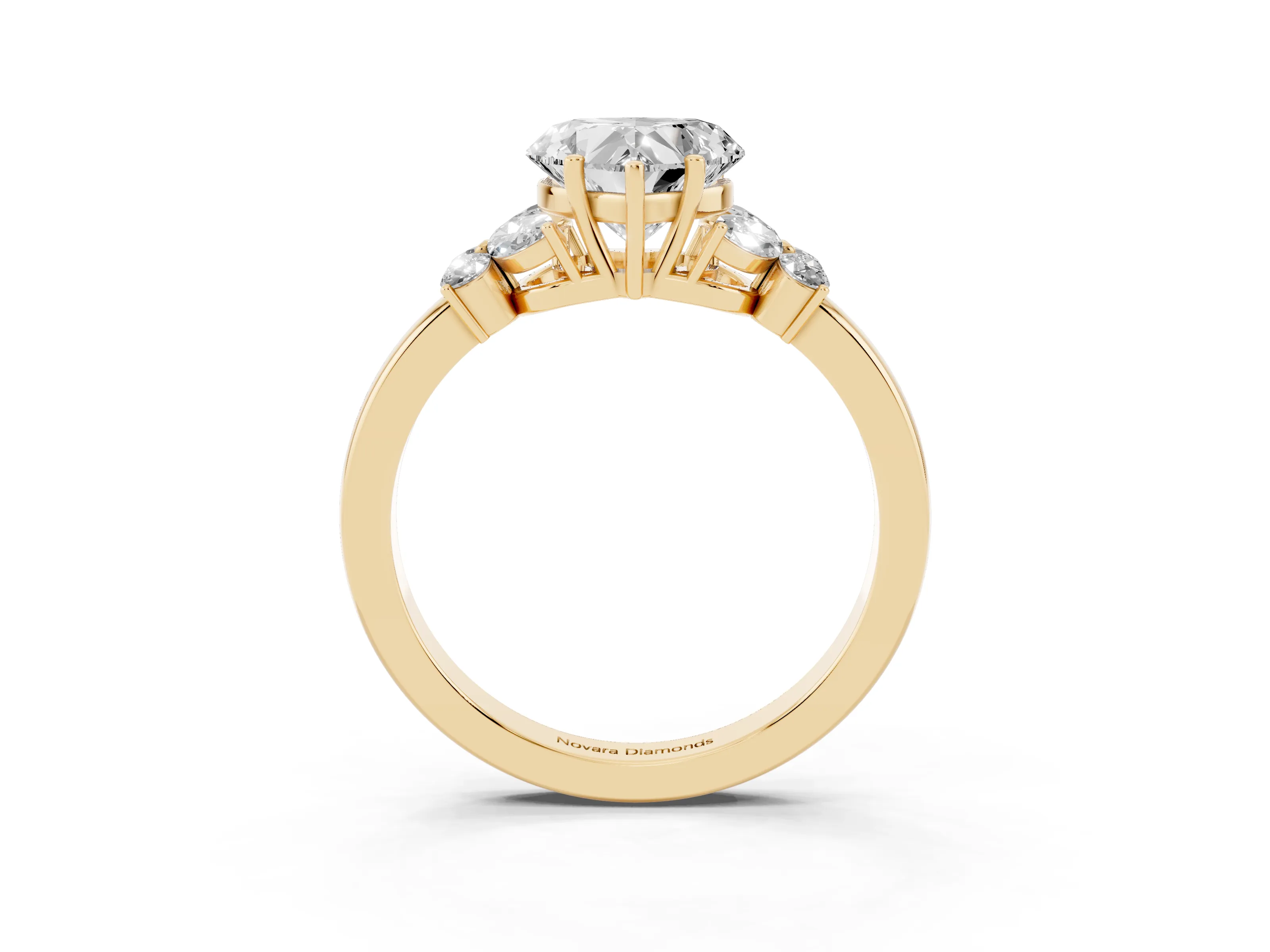Heart Cut Diamond Solitaire Floral Ring Set in Yellow gold with Marquise Petals and Prong Setting