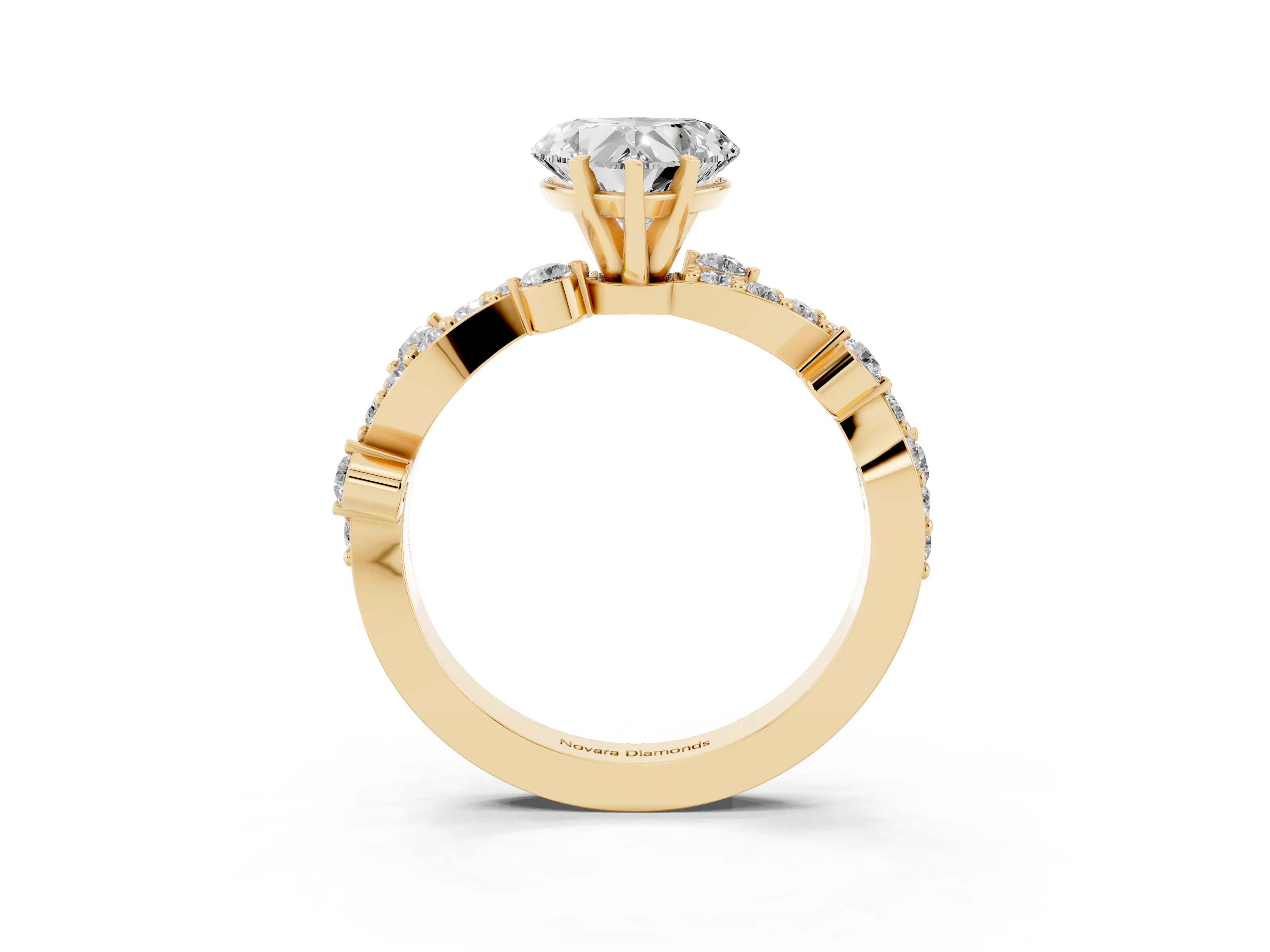 Heart Cut Diamond Solitaire Twisted Band Set in Yellow gold with Pavé Setting