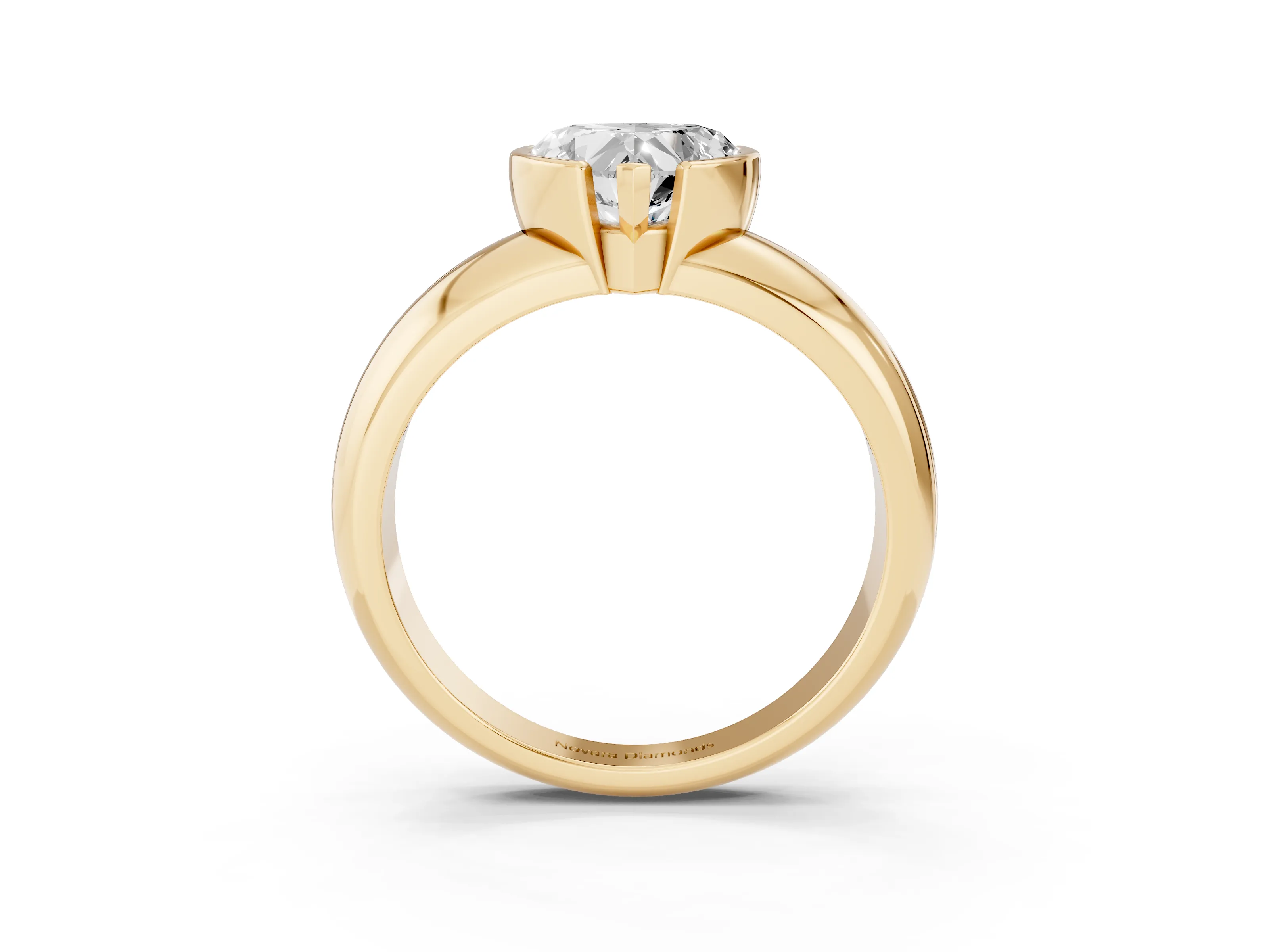 Heart Cut Diamond Solitaire Tension Set Ring Set in Yellow gold with Wide Band