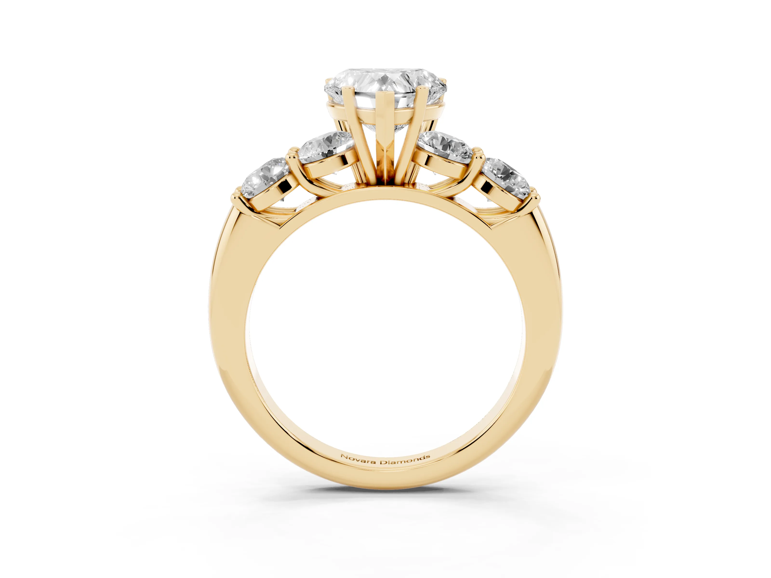 Heart Cut Diamond Five-Stone Prong Set Ring Set in Yellow gold with Classic Band