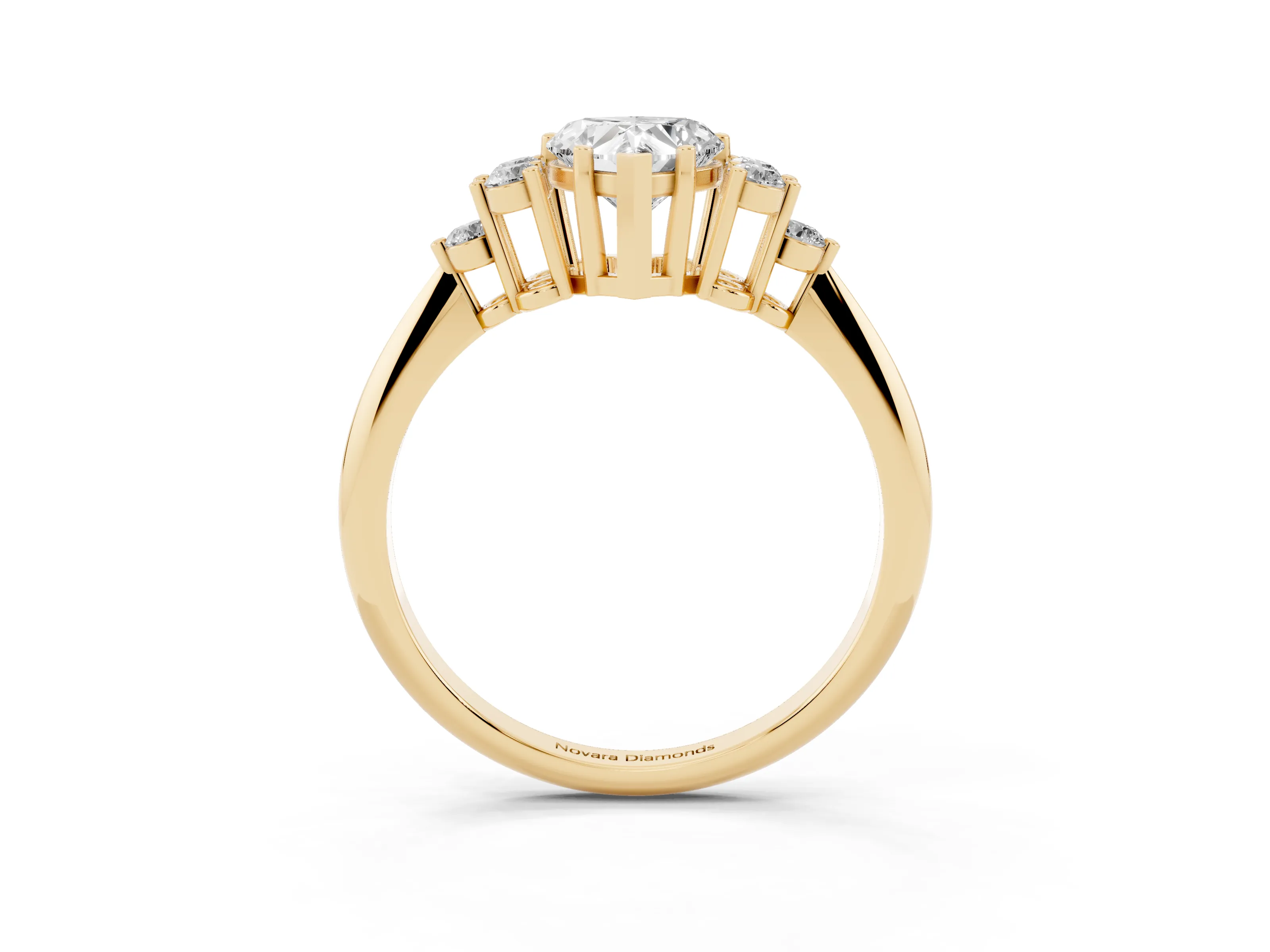 Heart Cut Diamond Cluster Ring Set in Yellow gold with Plain Band and Prong Setting