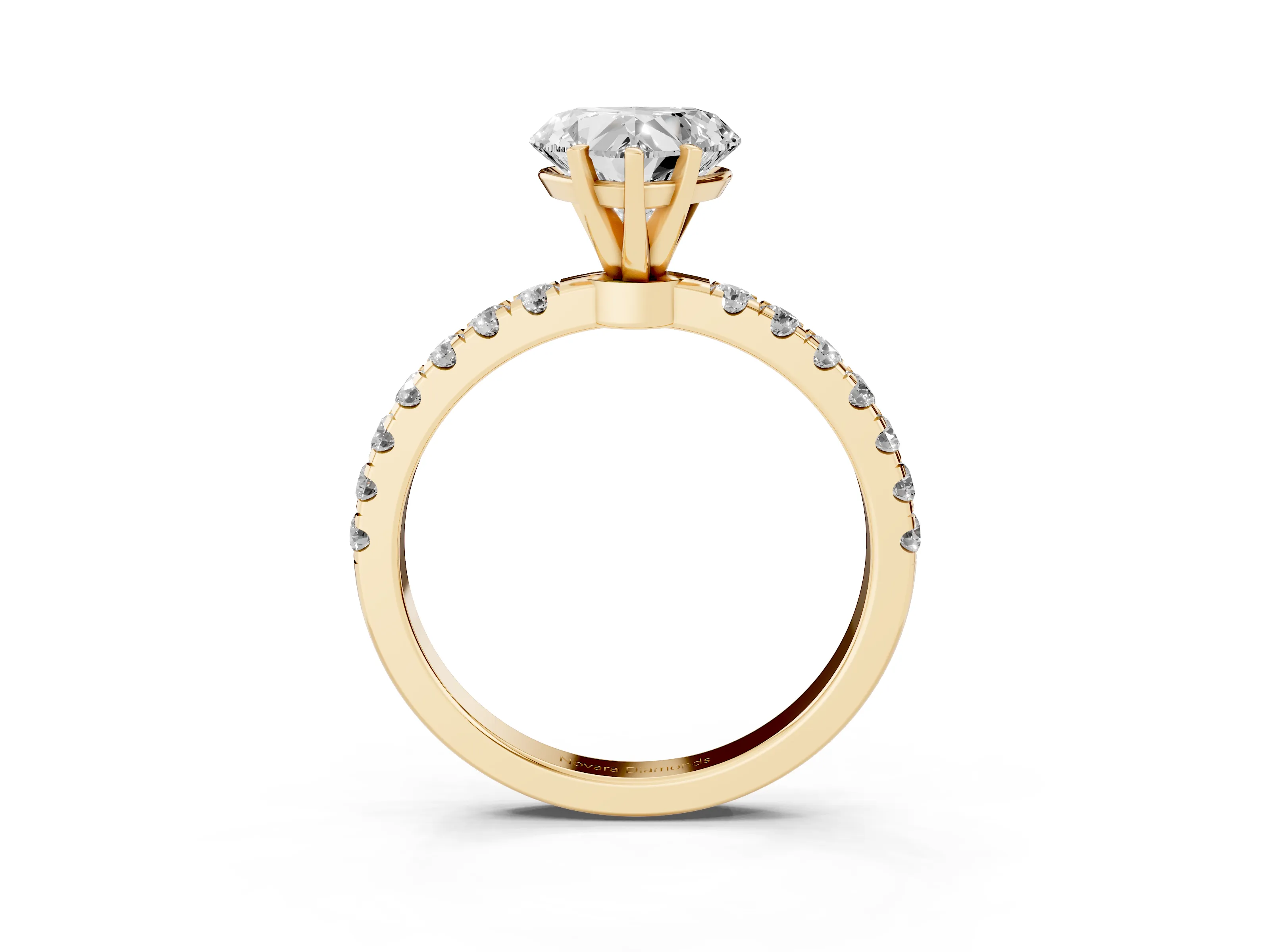 Heart Cut Diamond Solitaire Ring Set in Yellow gold with Pavé Accents and Prong Setting