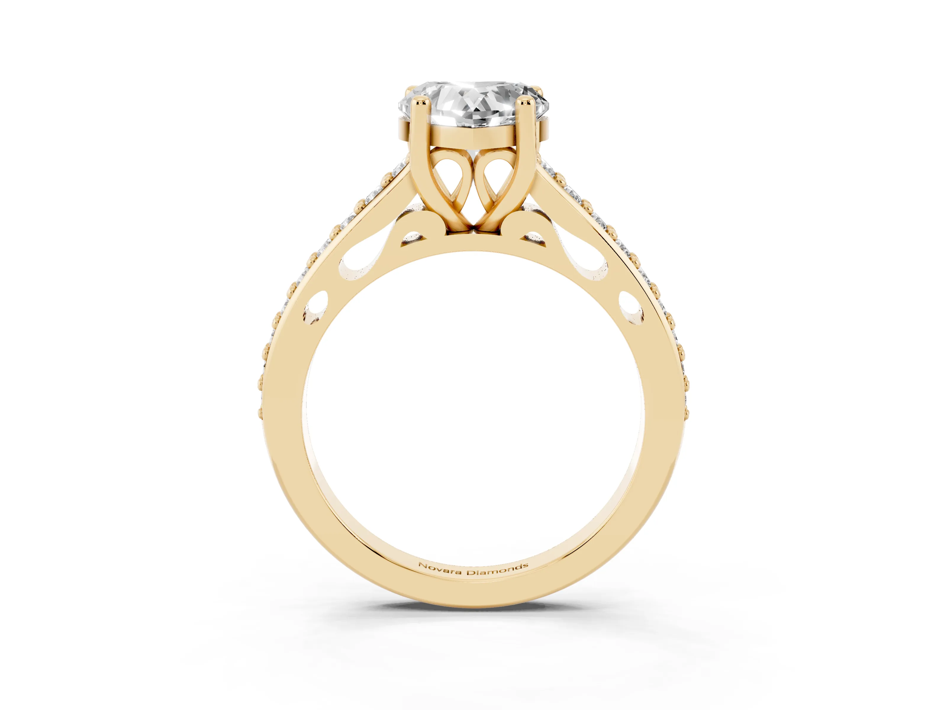Heart Cut Diamond Prong Set Solitaire Engagement Ring Set in Yellow gold with Pavé Band