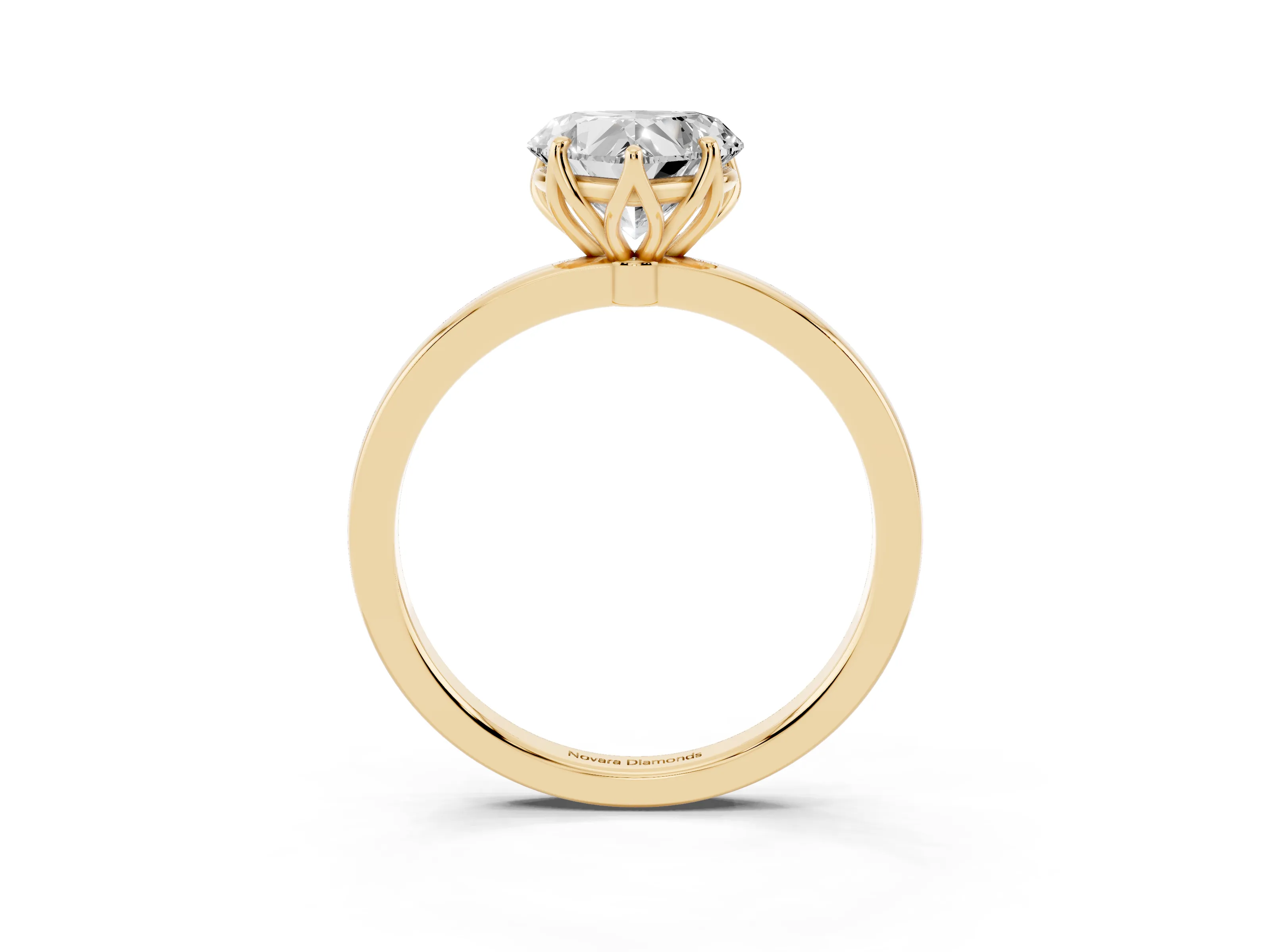 Heart Cut Diamond Solitaire Ring Set in Yellow gold with Prong Setting and Thin Polished Band