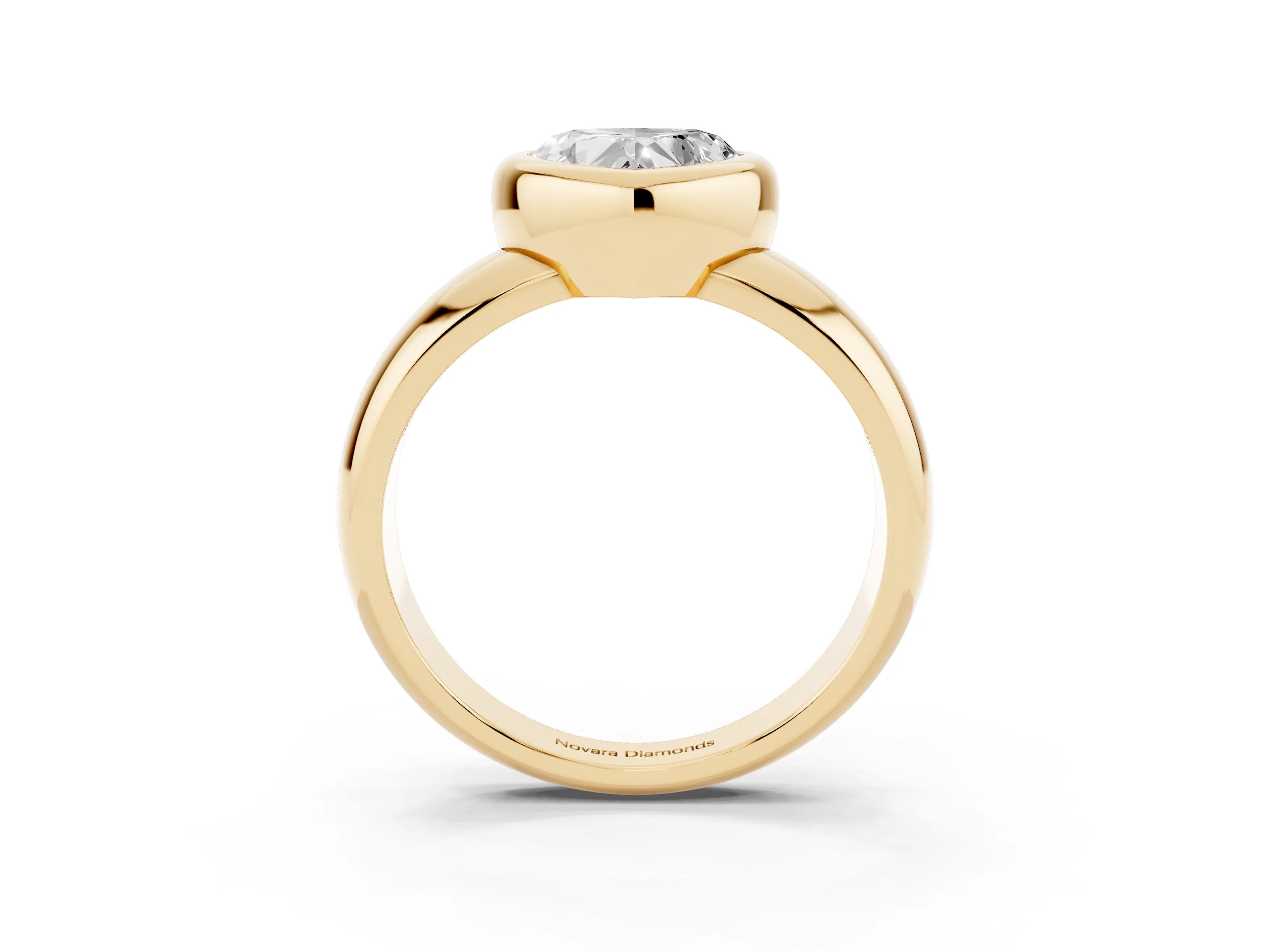 Bezel Set Heart Cut Diamond Solitaire Ring Set in Yellow gold with Wide Band